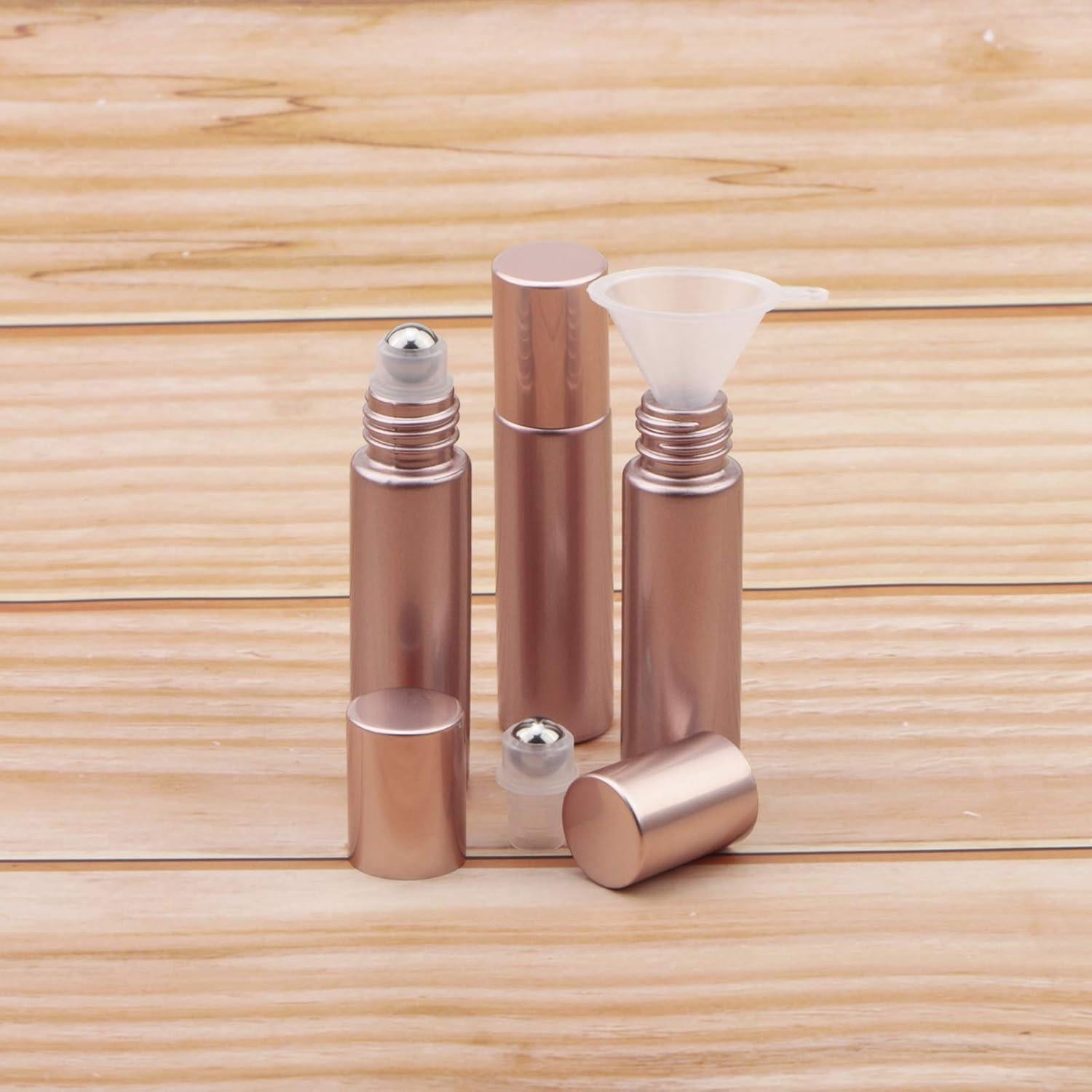 8 Botellas de Vidrio con Rodillo 10ml Newzoll Rosa Oro Mate