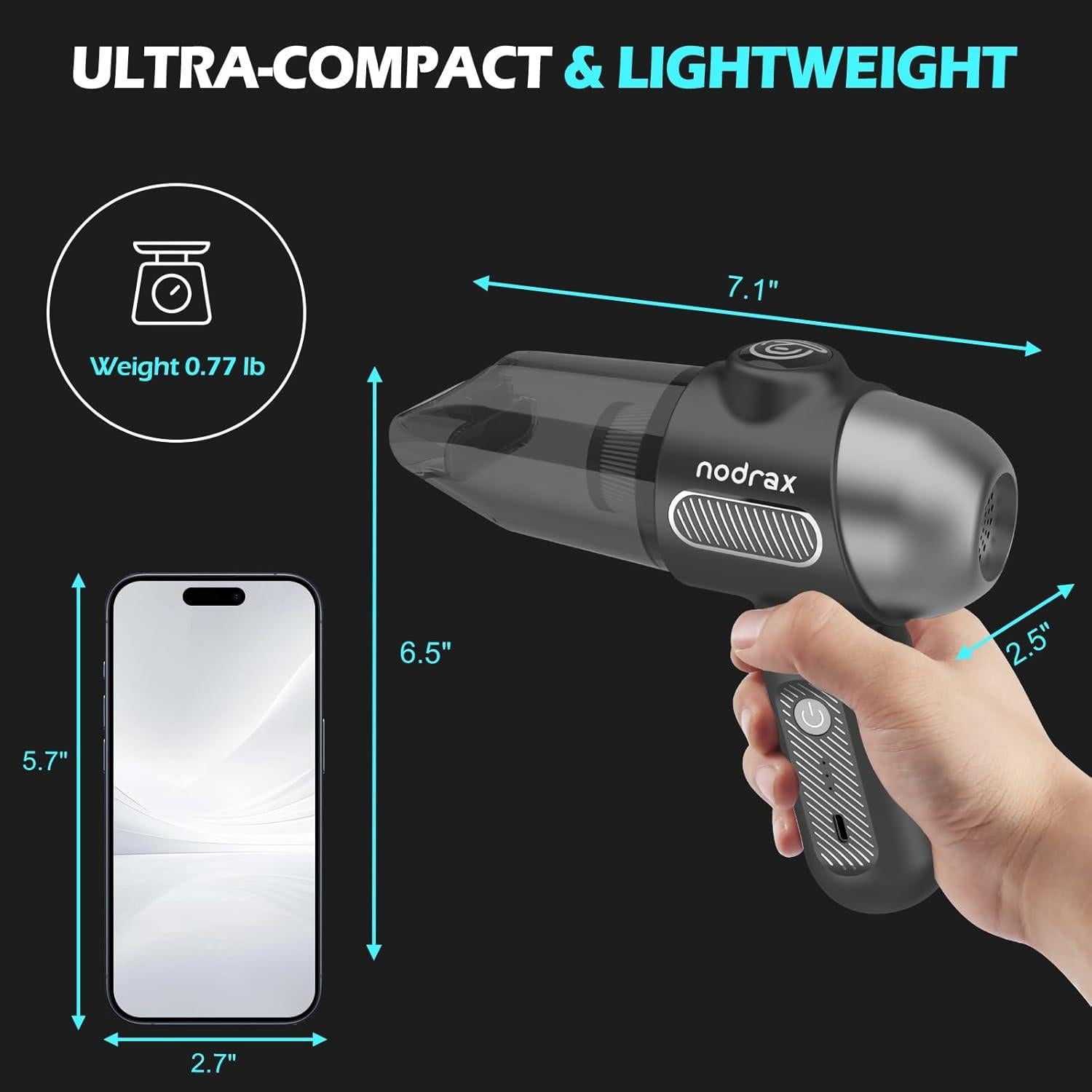 Aspiradora de Mano Nodrax Cyclone-Pro Inalámbrica 12000Pa