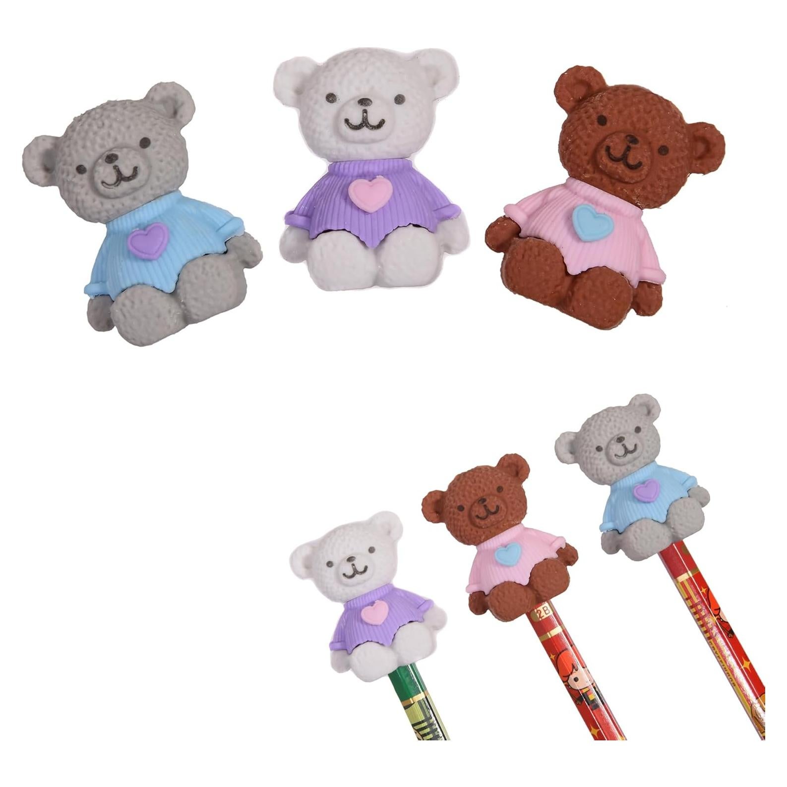 18 Gomas de Borrar en 3D Oso HILAZA para Lápices Escolares