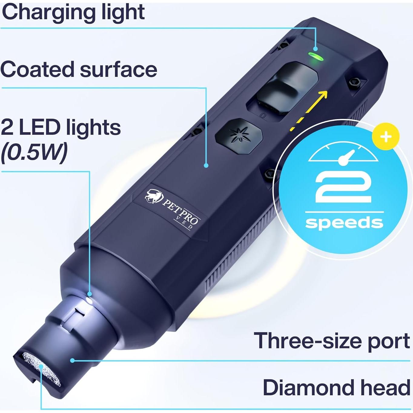 Lijadora de Uñas Eléctrica PetProved Azul para Perros y Gatos