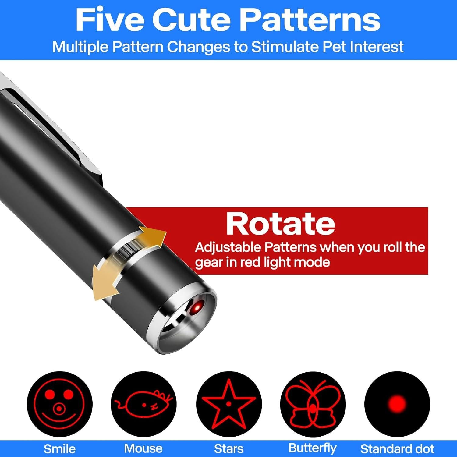 Puntero Interactivo para Gatos Waputne USB Recargable 7 Patrones