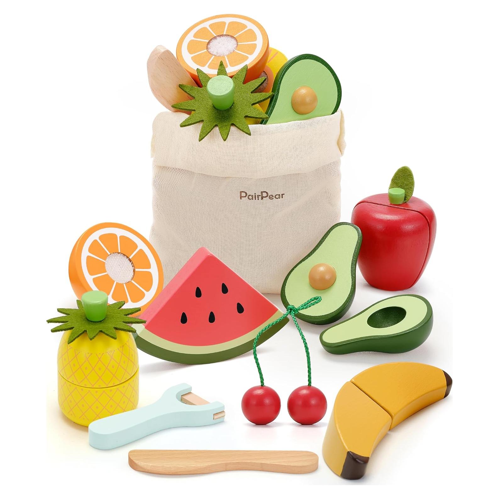 Conjunto de Comida de Juguete de Madera PairPear - Frutas Cortar
