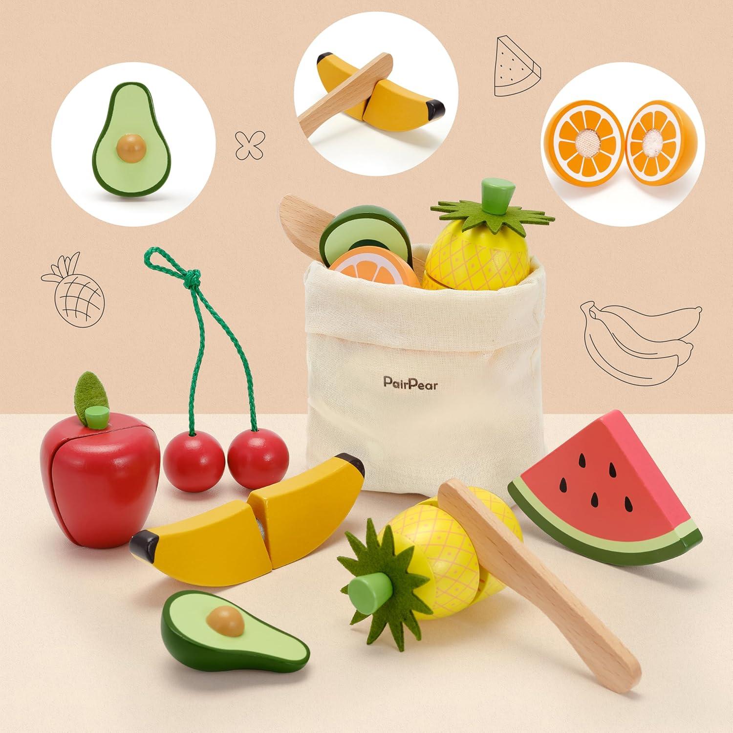Conjunto de Comida de Juguete de Madera PairPear - Frutas Cortar