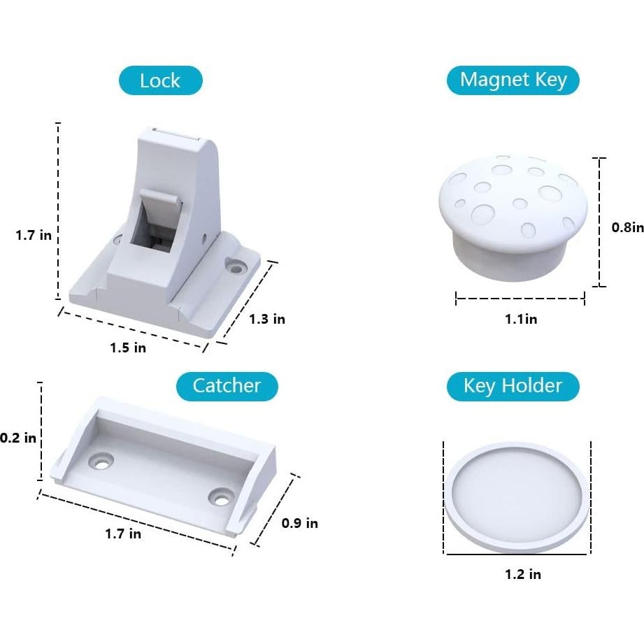 Cerraduras Magnéticas para Gabinetes 6 Unidades + 2 Llaves
