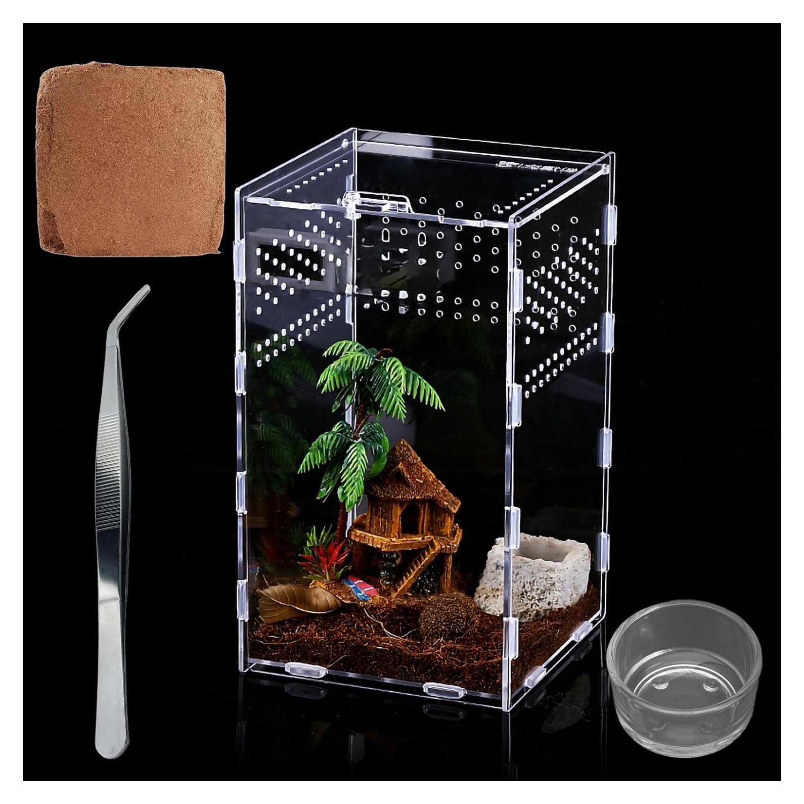 Kit Terrario Acrílico TREELF 20.3x11.9x11.9 cm para Reptiles