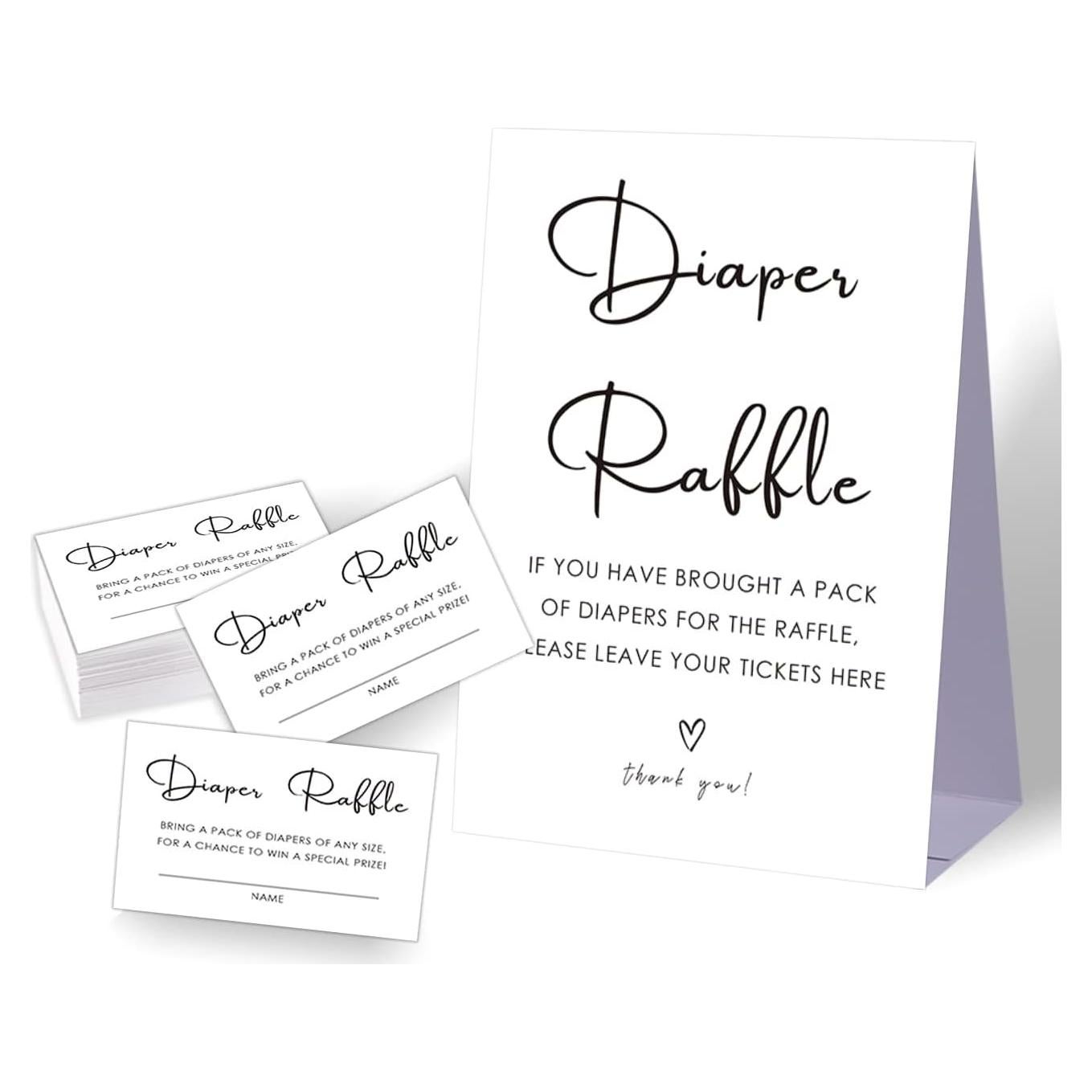 Juego de Rifa de Pañales Zhminz para Baby Shower - 1 Cartel y 50 Tarjetas