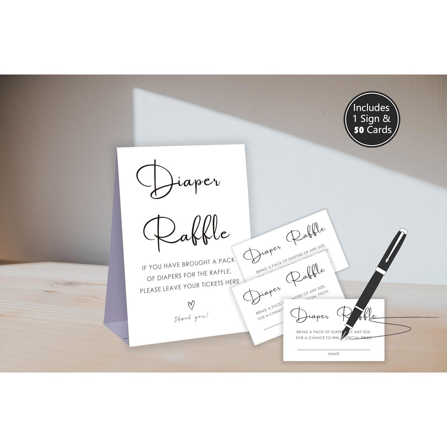 Juego de Rifa de Pañales Zhminz para Baby Shower - 1 Cartel y 50 Tarjetas