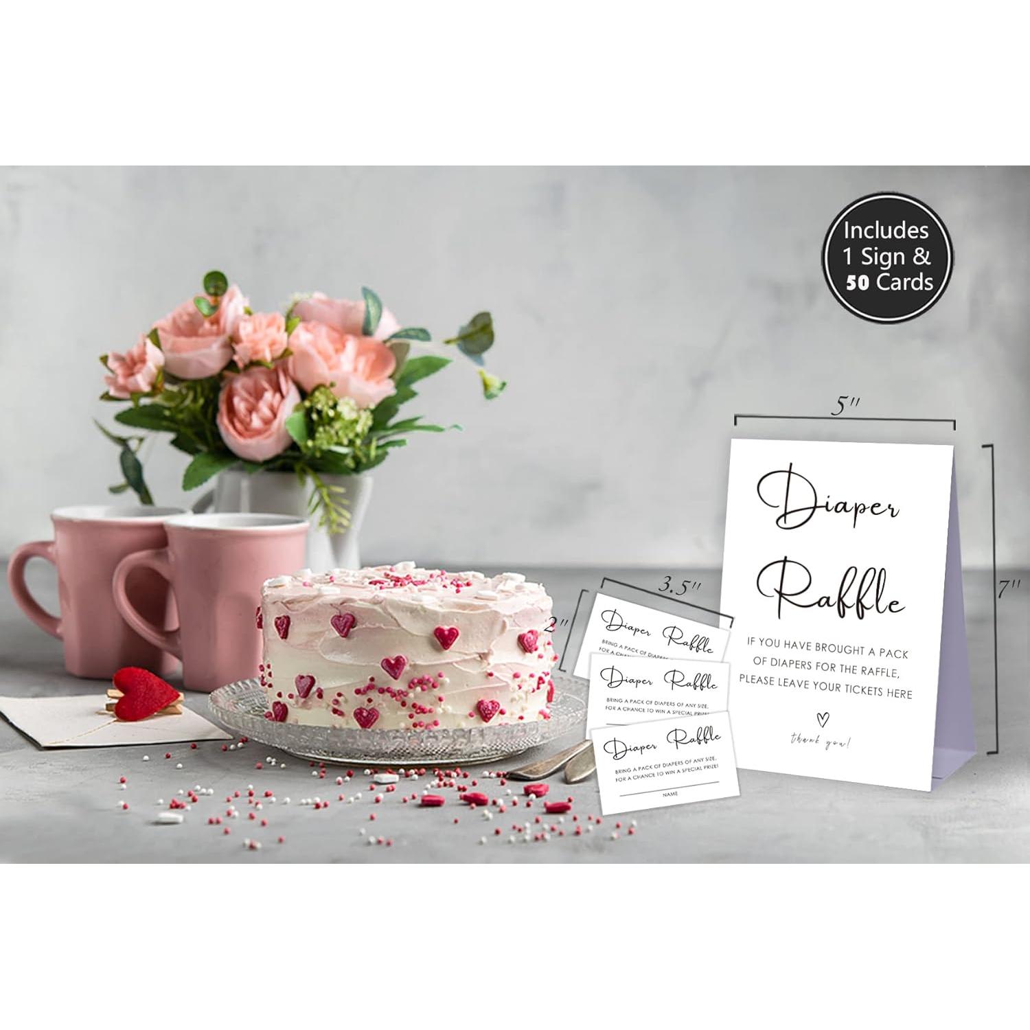 Juego de Rifa de Pañales Zhminz para Baby Shower - 1 Cartel y 50 Tarjetas