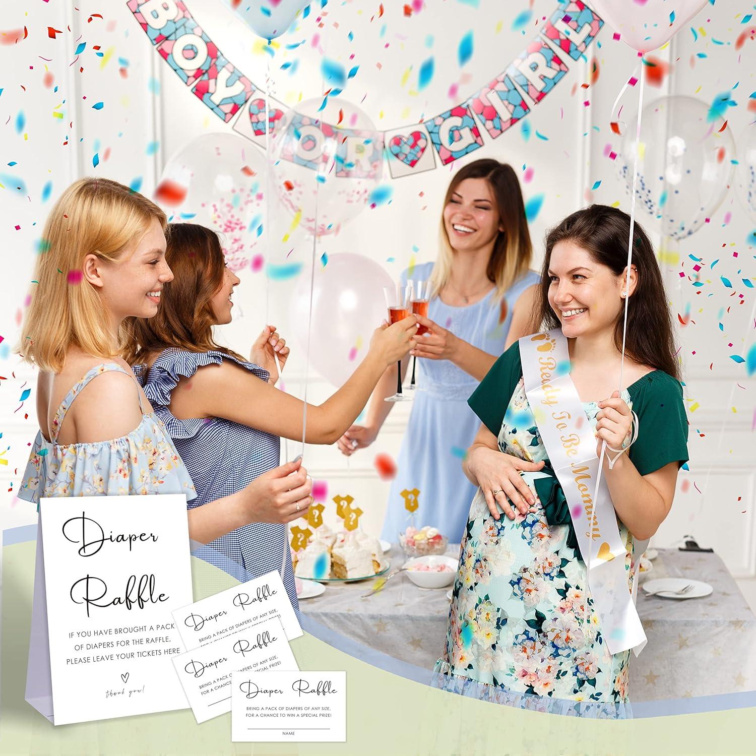 Juego de Rifa de Pañales Zhminz para Baby Shower - 1 Cartel y 50 Tarjetas