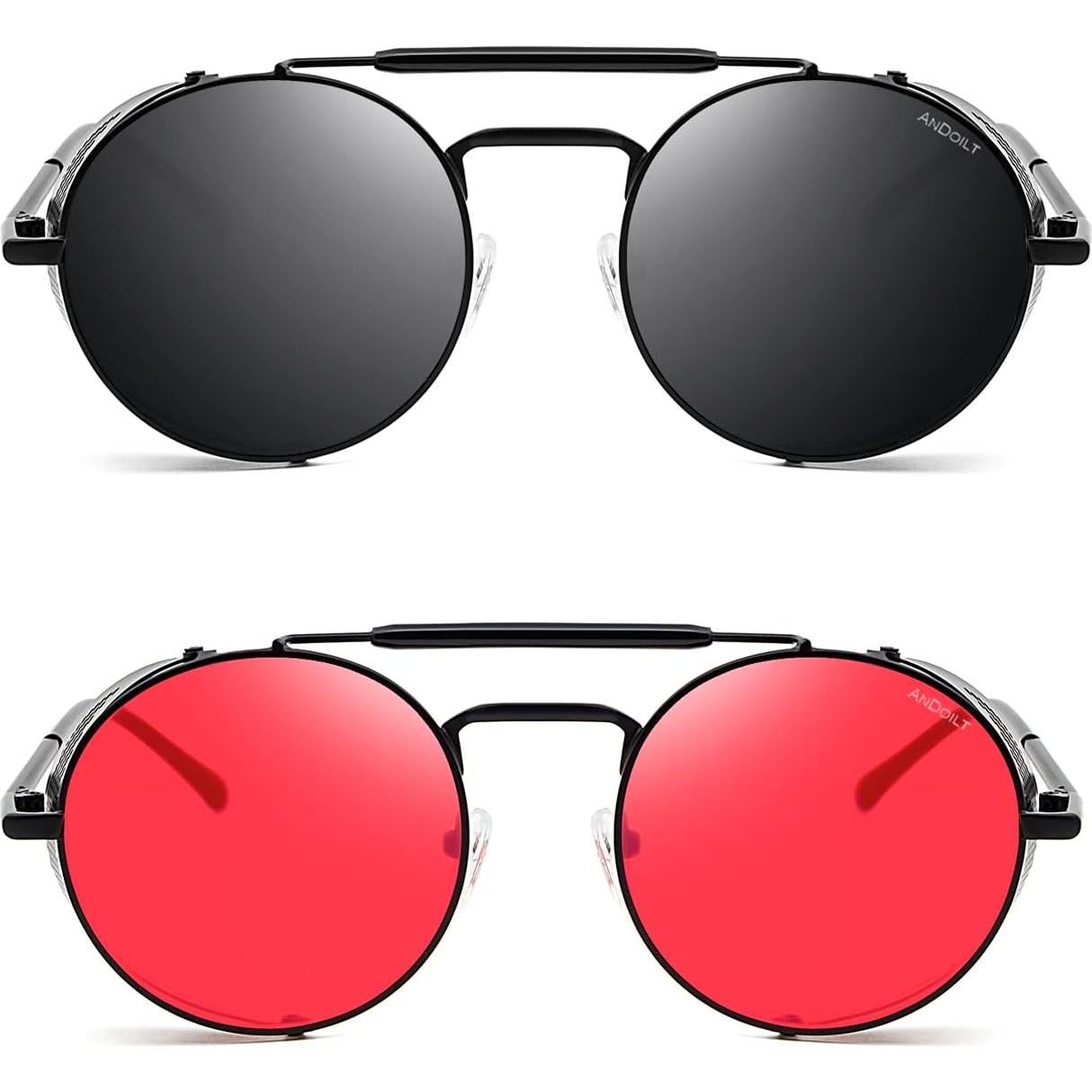 Gafas de sol Steampunk ANDOILT UV400 unisex retro 2 piezas