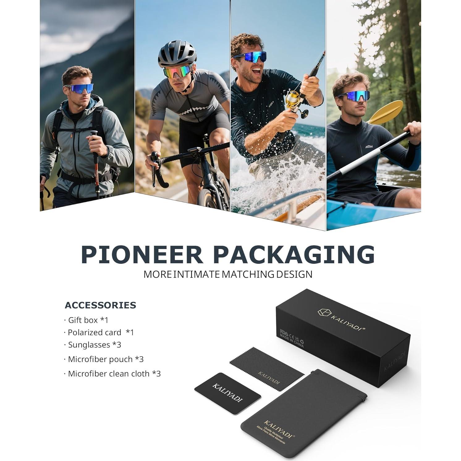 Gafas de Sol Polarizadas KALIYADI para Hombre UV400 - 3 Piezas