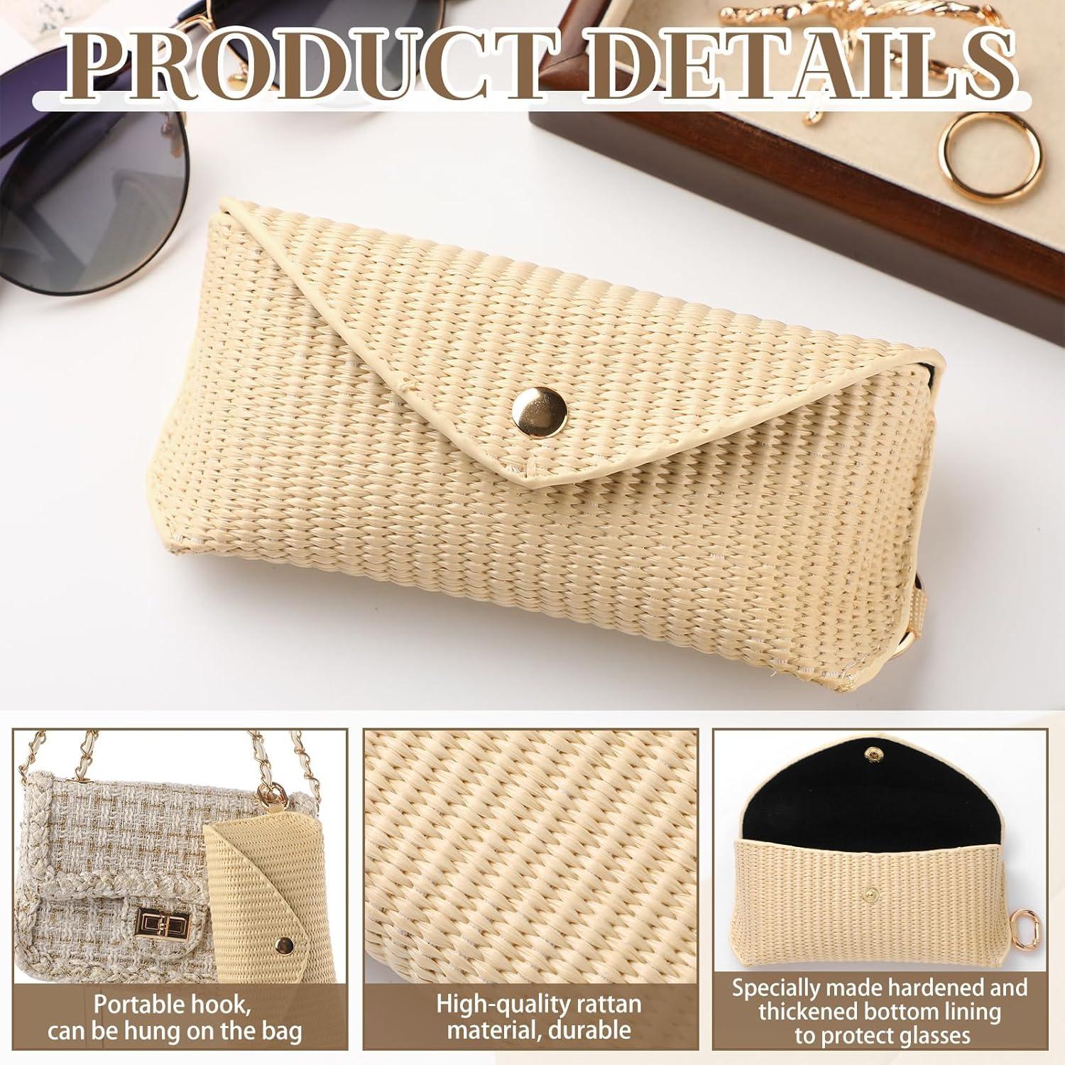 Funda de Gafas de Ratán Tejido Leinuosen Beige para Mujeres