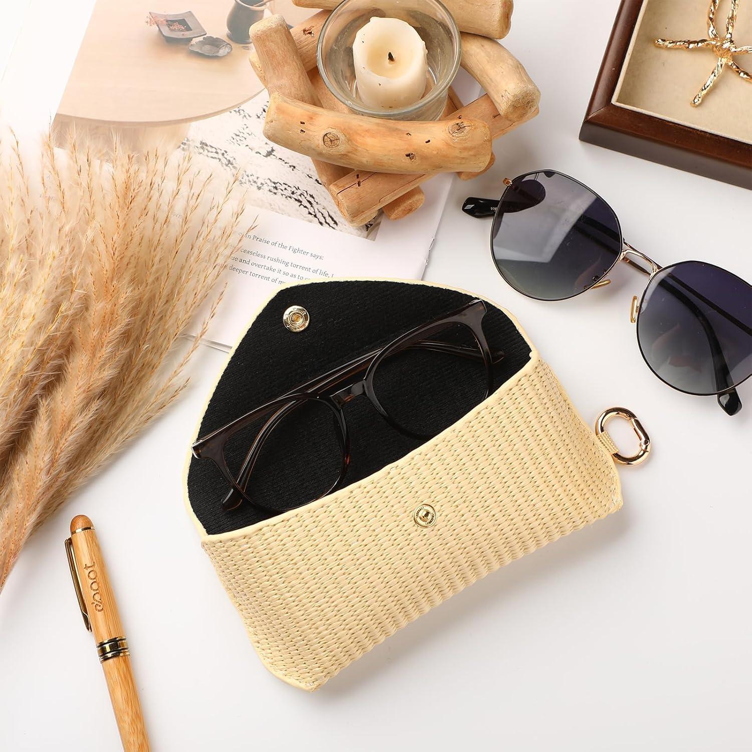 Funda de Gafas de Ratán Tejido Leinuosen Beige para Mujeres