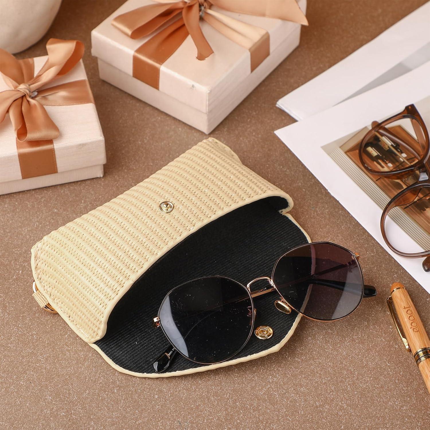 Funda de Gafas de Ratán Tejido Leinuosen Beige para Mujeres