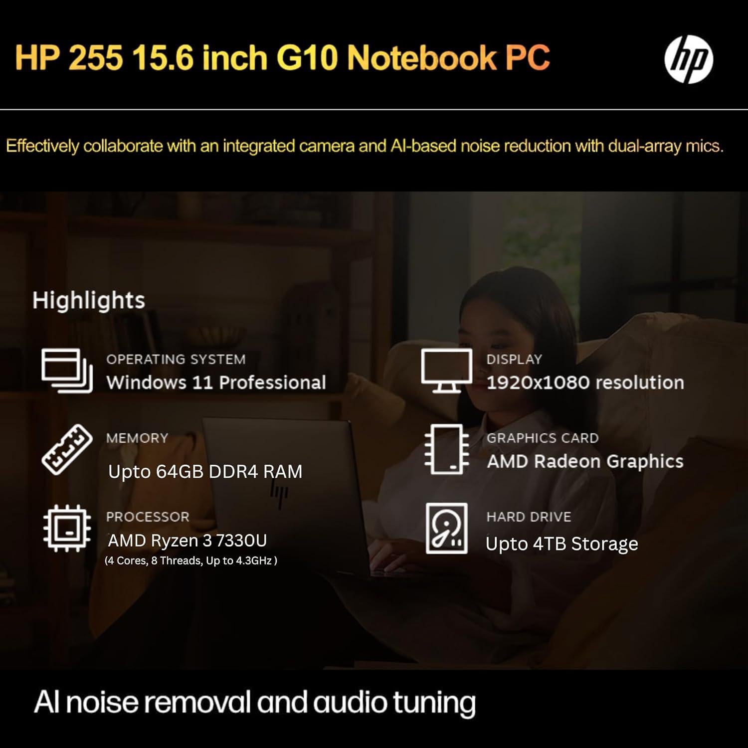 Laptop HP 255 G10, 16GB RAM, 1TB SSD, 15.6" Full HD, Ryzen 3