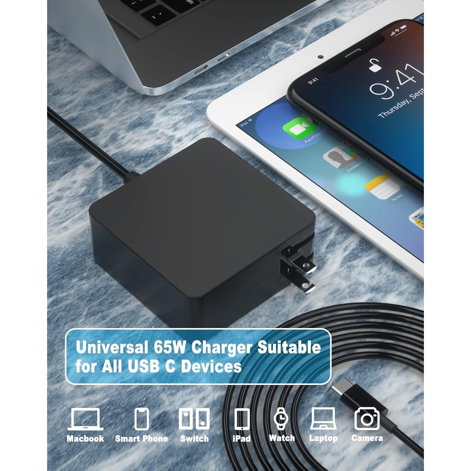 Cargador Rápido USB C 65W Fiattigear para Laptops y Móviles