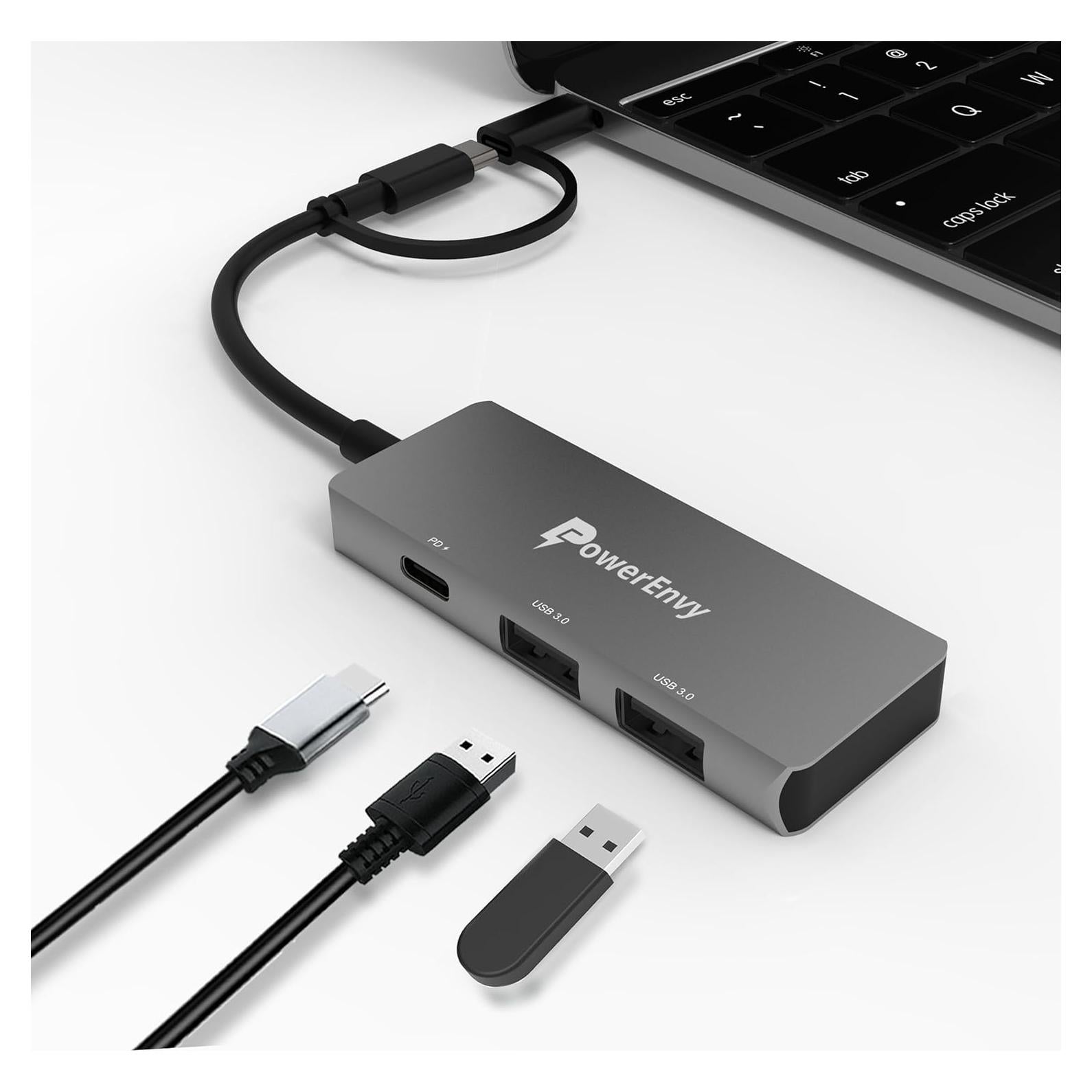 Adaptador Hub USB-C PowerEnvy 3 Puertos - Carga 100W