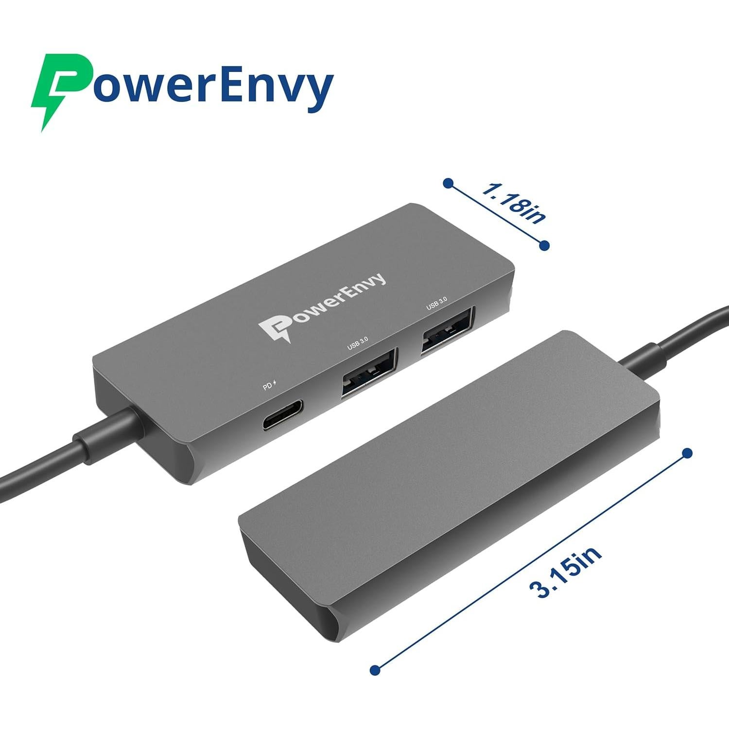 Adaptador Hub USB-C PowerEnvy 3 Puertos - Carga 100W