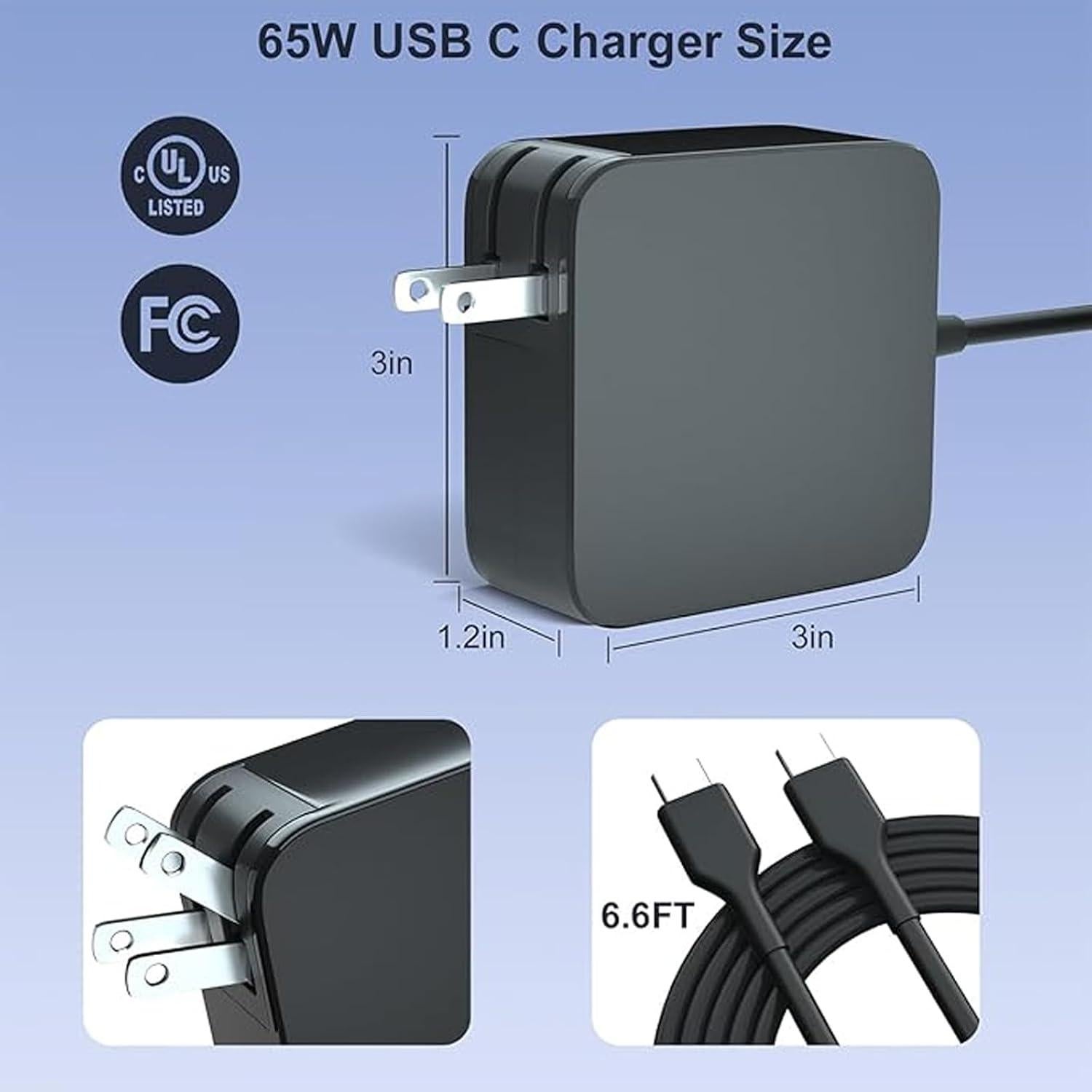 Cargador Rápido USB C 65W Quekawi para Portátiles y Móviles