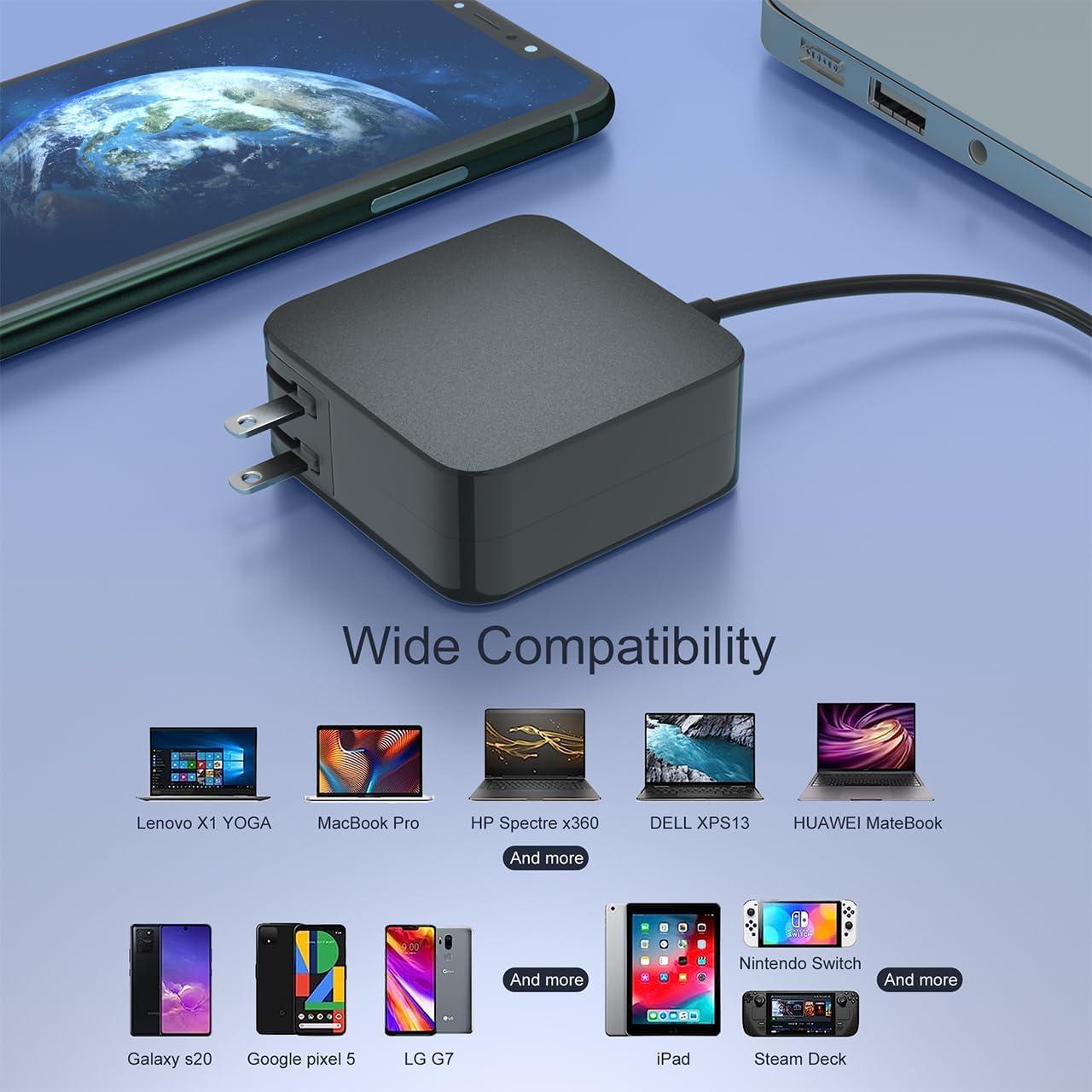 Cargador Rápido USB C 65W Quekawi para Portátiles y Móviles