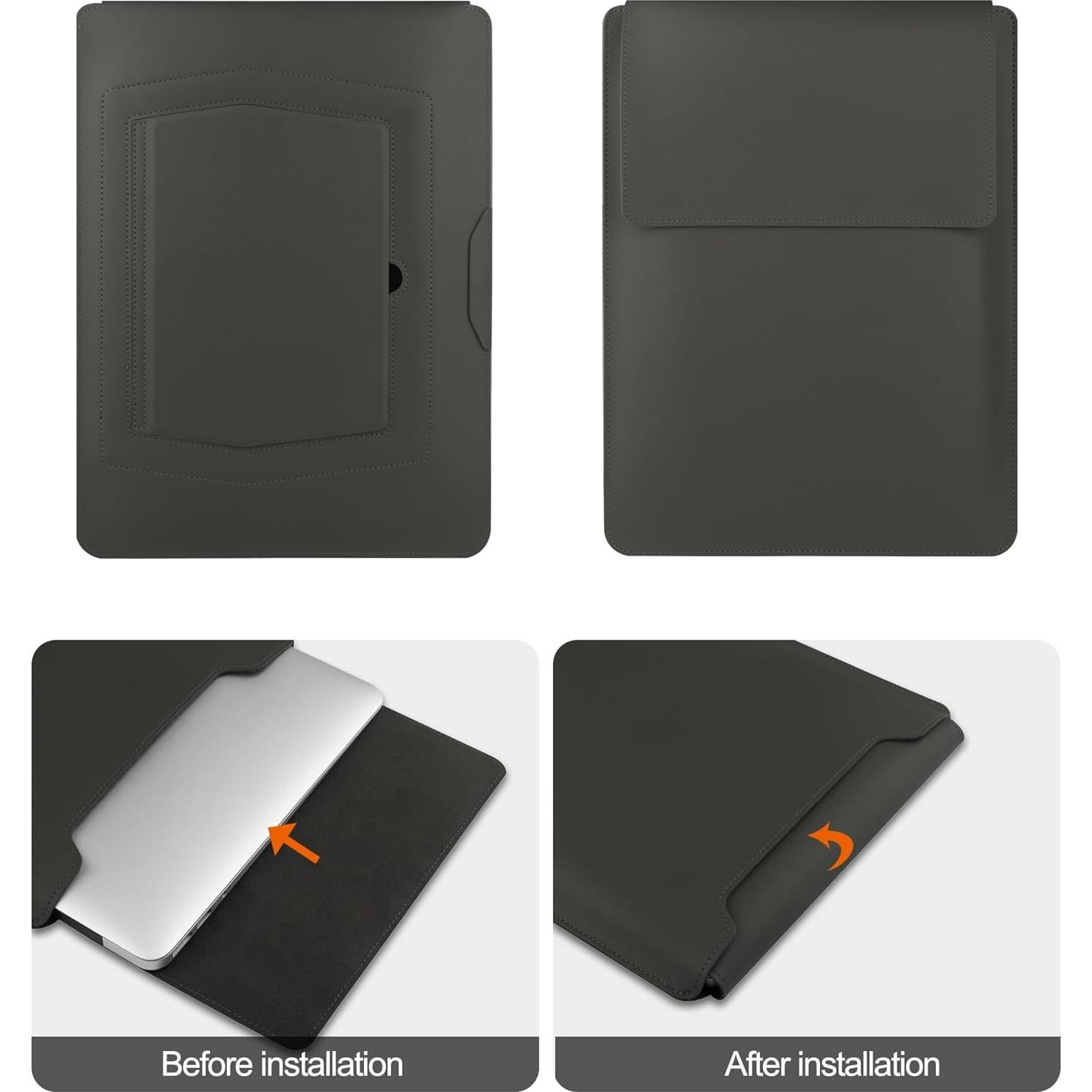 Funda de cuero gris para laptop 13-14" HoYiXi con soporte