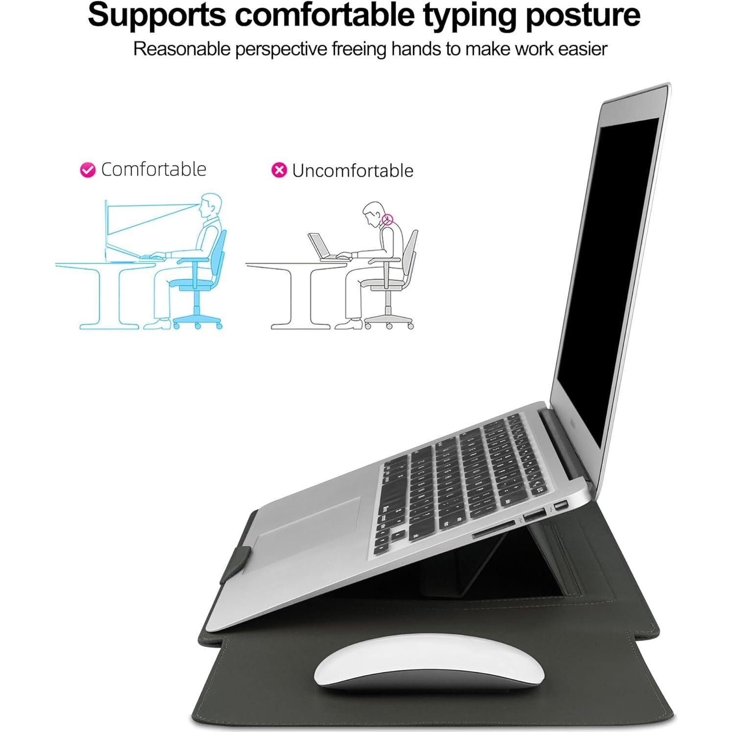 Funda de cuero gris para laptop 13-14" HoYiXi con soporte