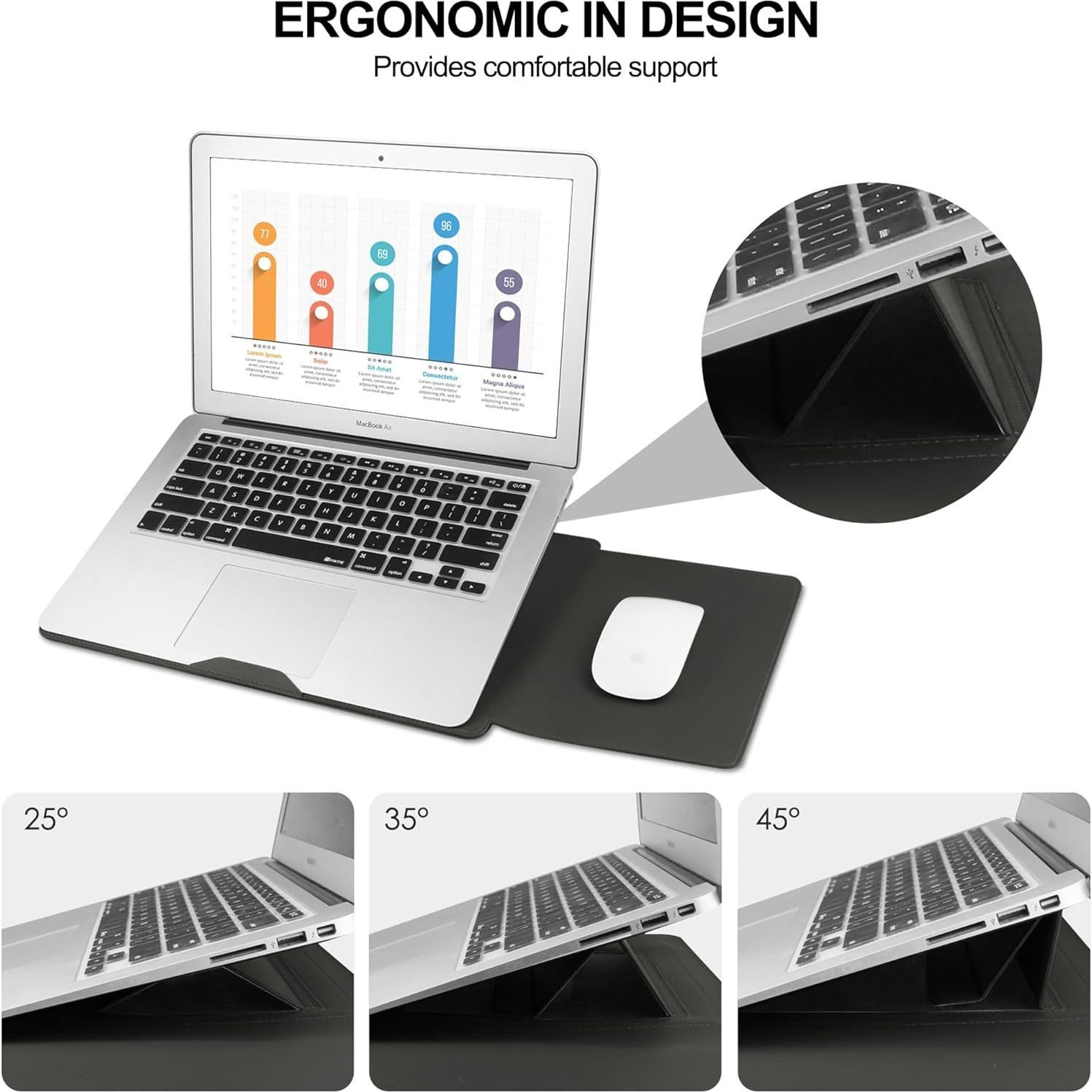 Funda de cuero gris para laptop 13-14" HoYiXi con soporte