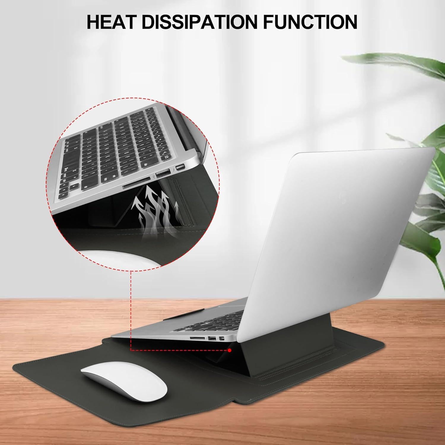 Funda de cuero gris para laptop 13-14" HoYiXi con soporte