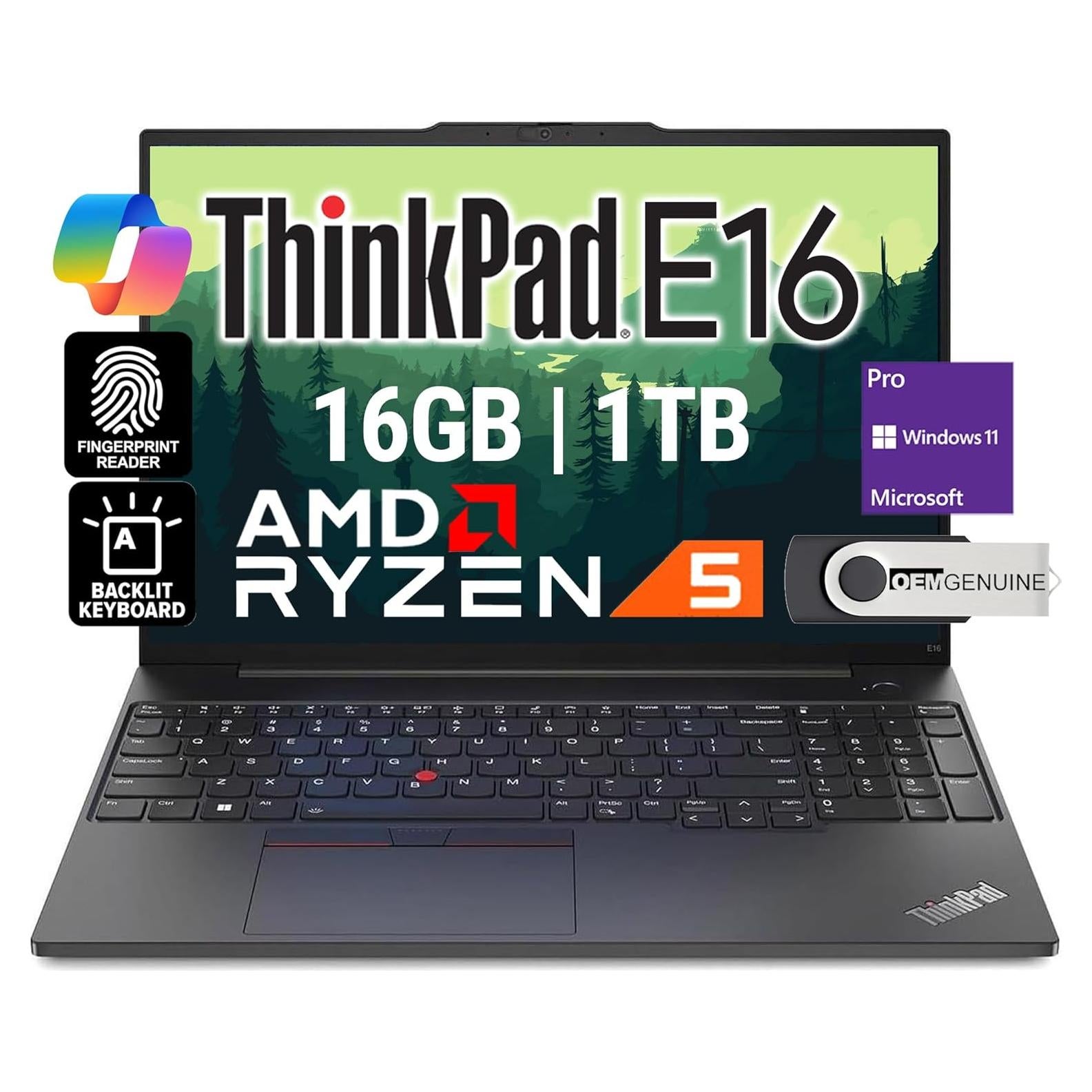 Portátil Lenovo ThinkPad E16 Gen 1, Ryzen 5, 16GB RAM, 1TB SSD