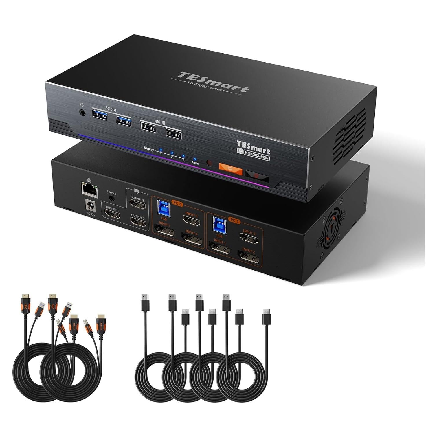 KVM Switch TESmart 3 Monitores 8K@60Hz para 2 PCs