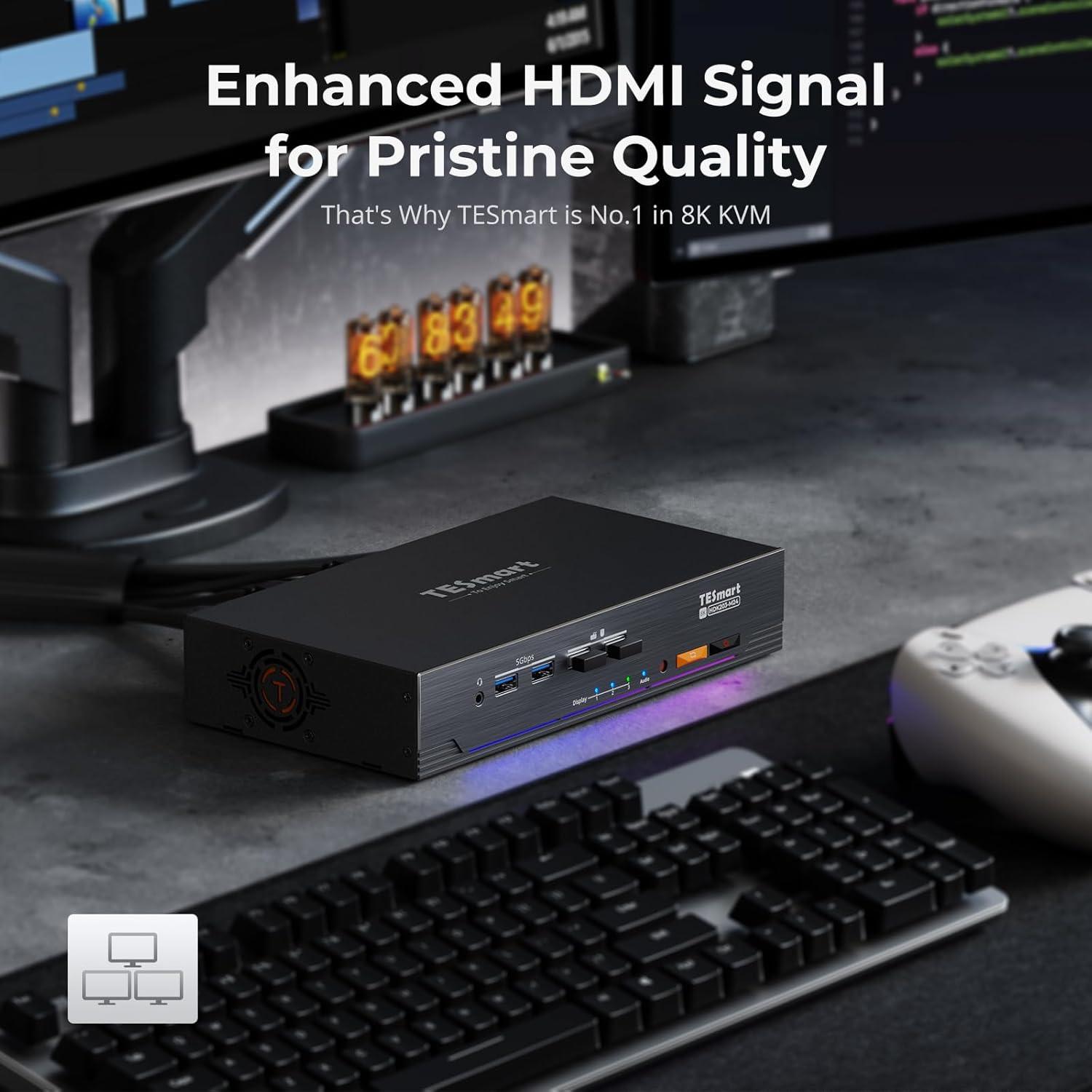 KVM Switch TESmart 3 Monitores 8K@60Hz para 2 PCs