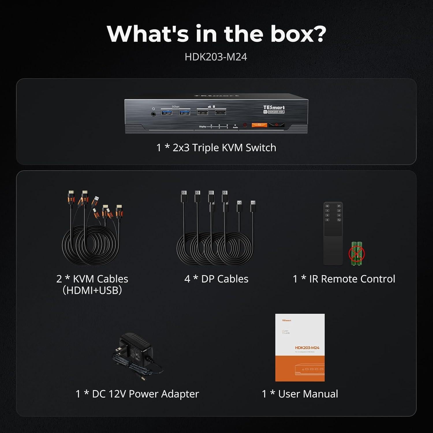 KVM Switch TESmart 3 Monitores 8K@60Hz para 2 PCs