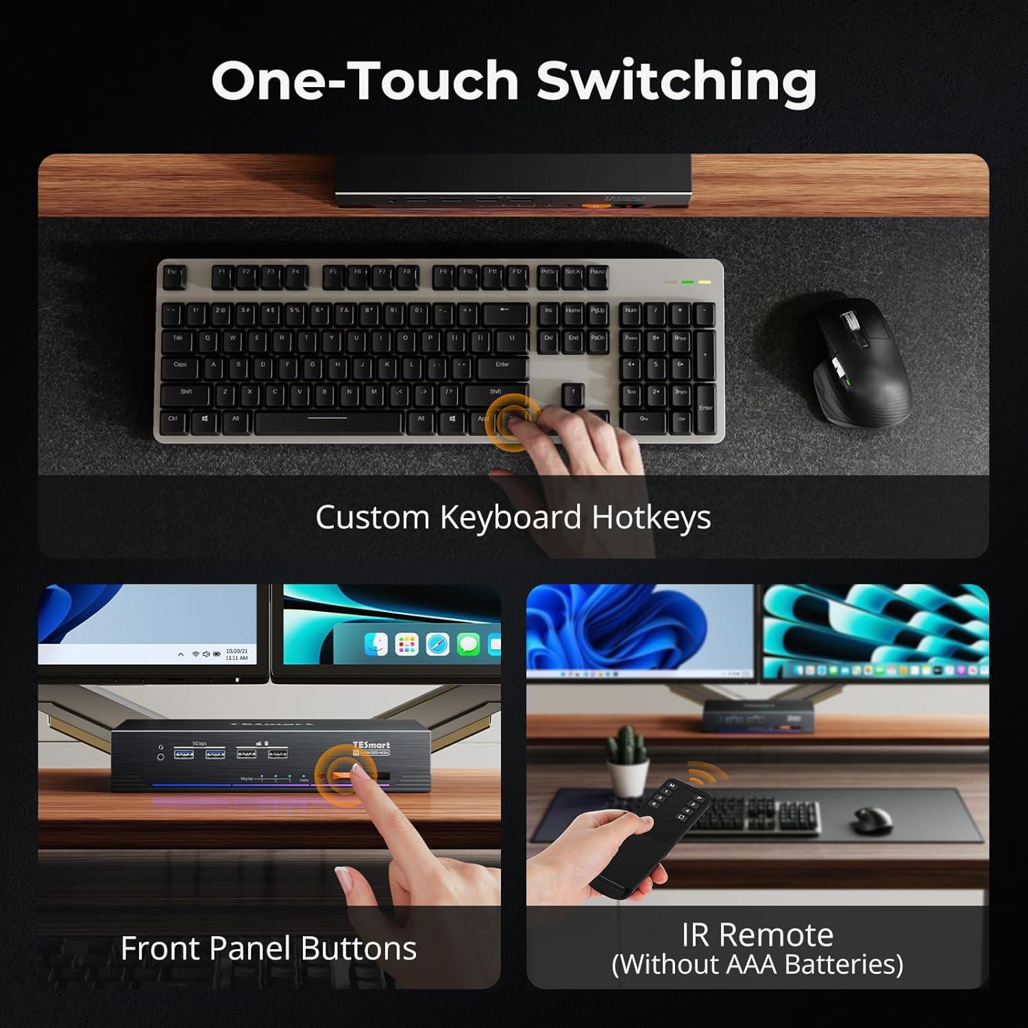 KVM Switch TESmart 3 Monitores 8K@60Hz para 2 PCs