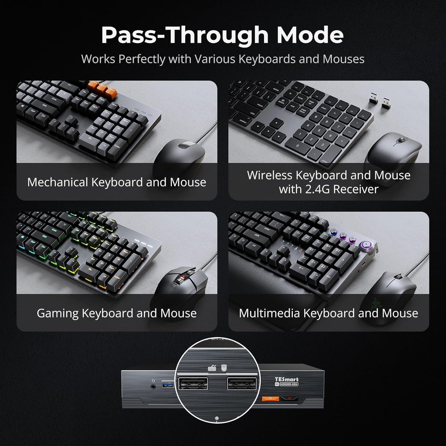 KVM Switch TESmart 3 Monitores 8K@60Hz para 2 PCs