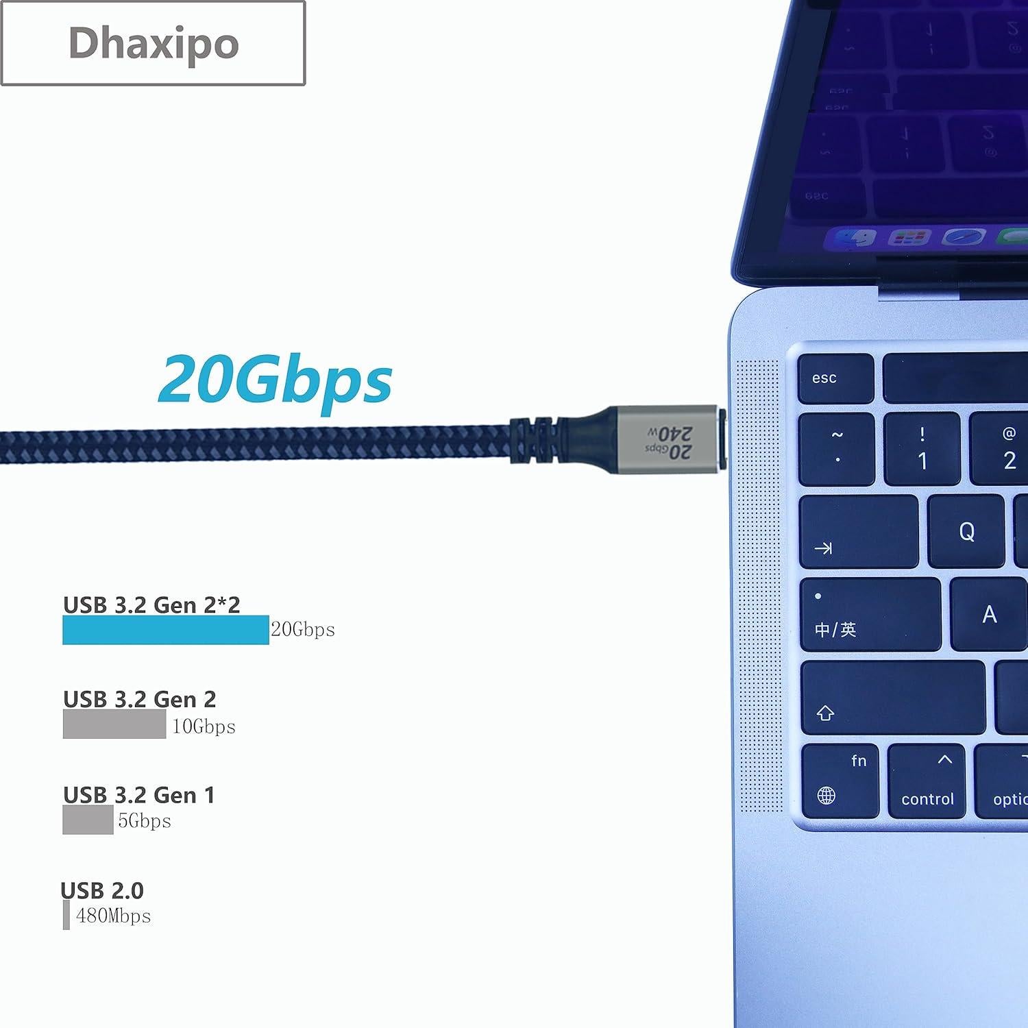 Cable USB C 3.2 Gen 2 2m 20Gbps 240W Carga Rápida Dhaxipo