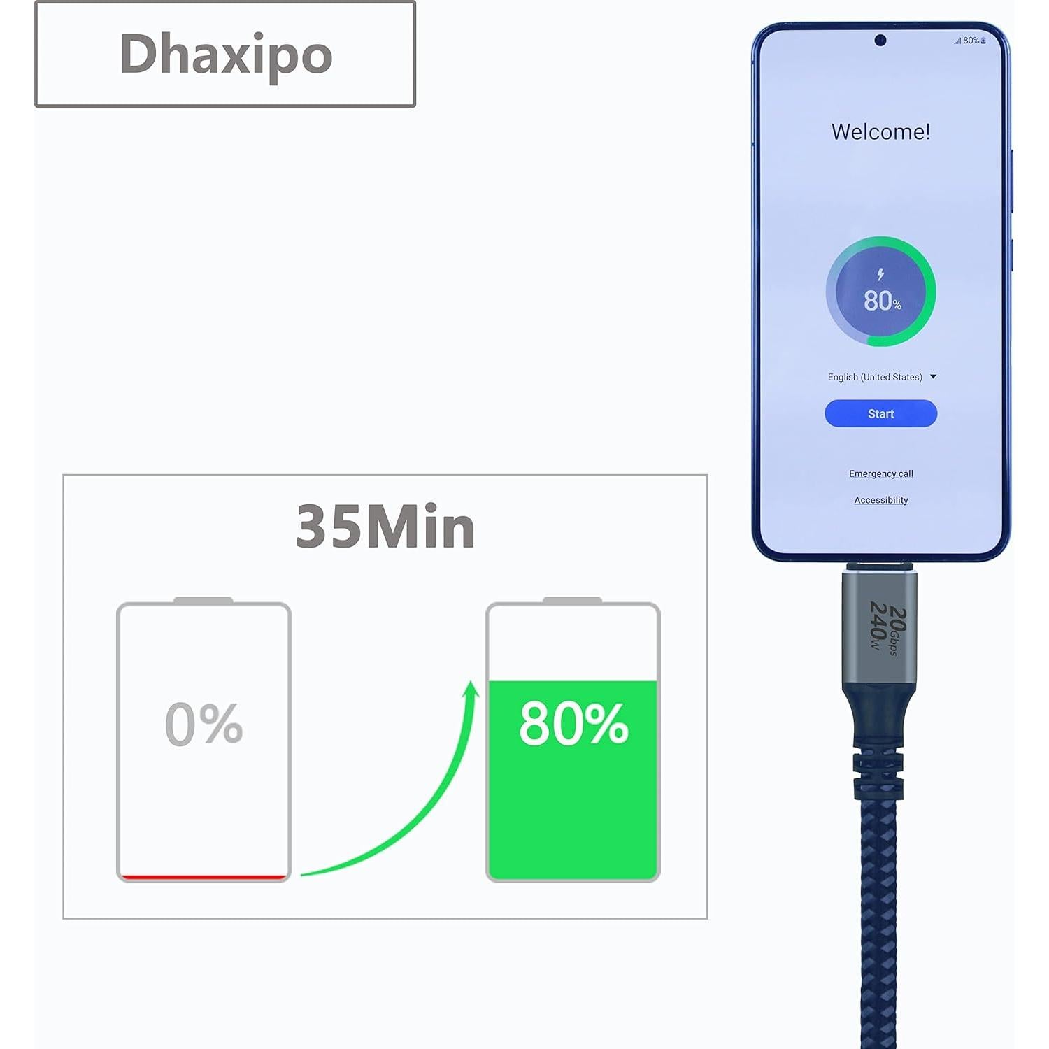 Cable USB C 3.2 Gen 2 2m 20Gbps 240W Carga Rápida Dhaxipo