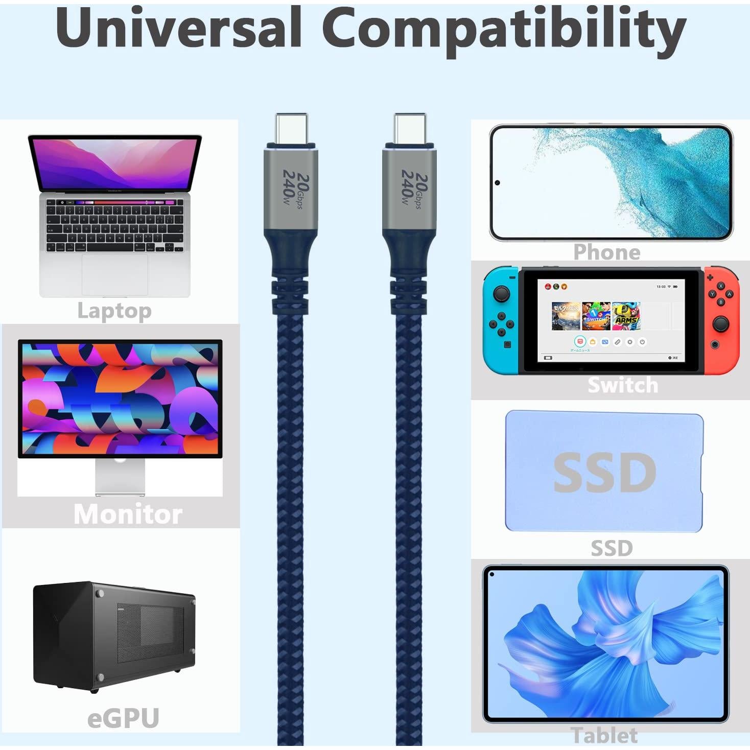 Cable USB C 3.2 Gen 2 2m 20Gbps 240W Carga Rápida Dhaxipo
