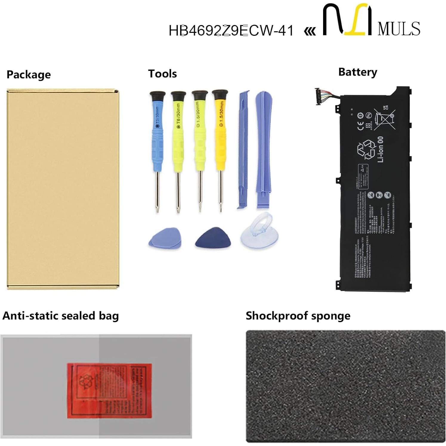 Batería Reemplazo MULS 56Wh 15.28V para Laptop Huawei