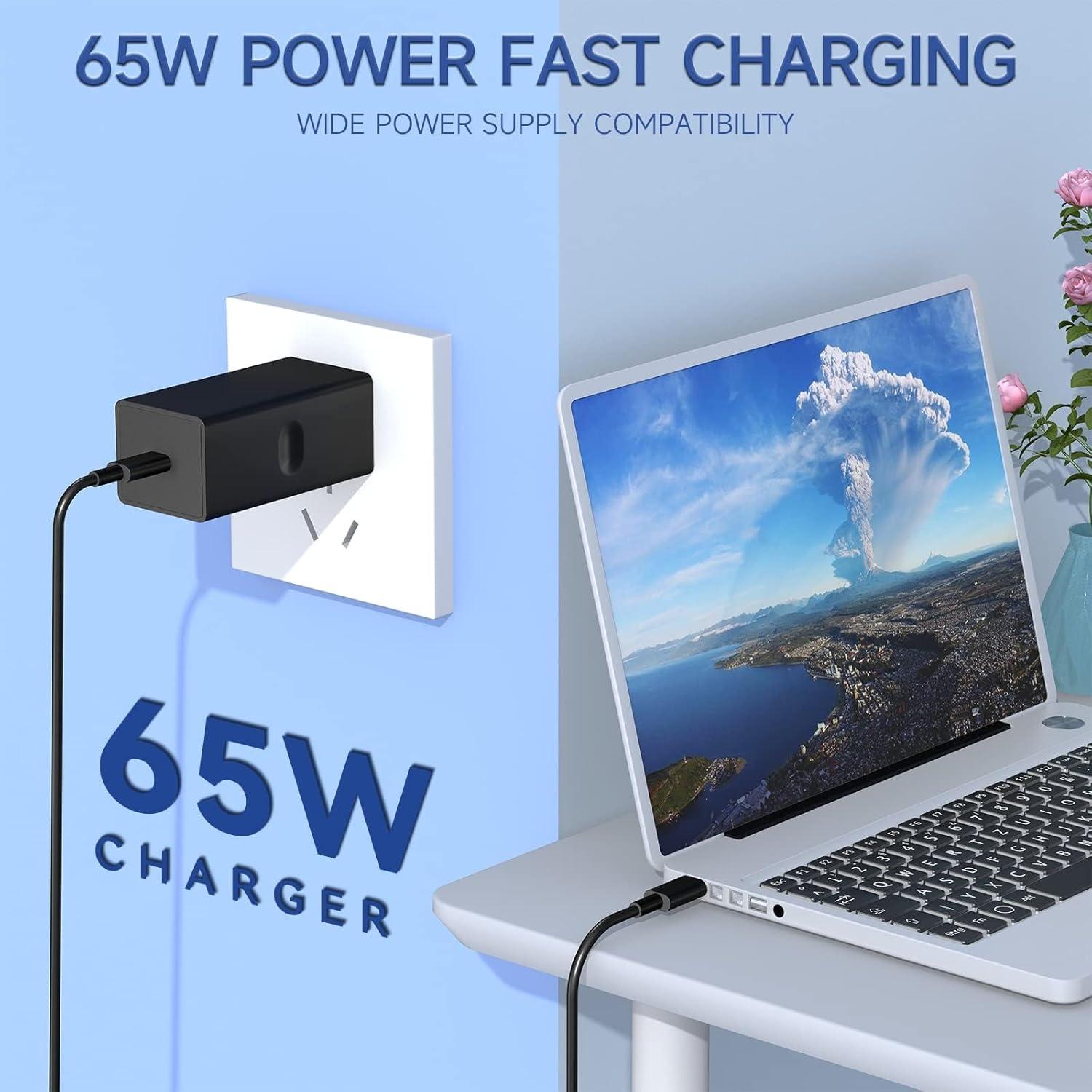 Cargador USB Tipo-C 65W para Laptop Lenovo, HP, Dell, Acer