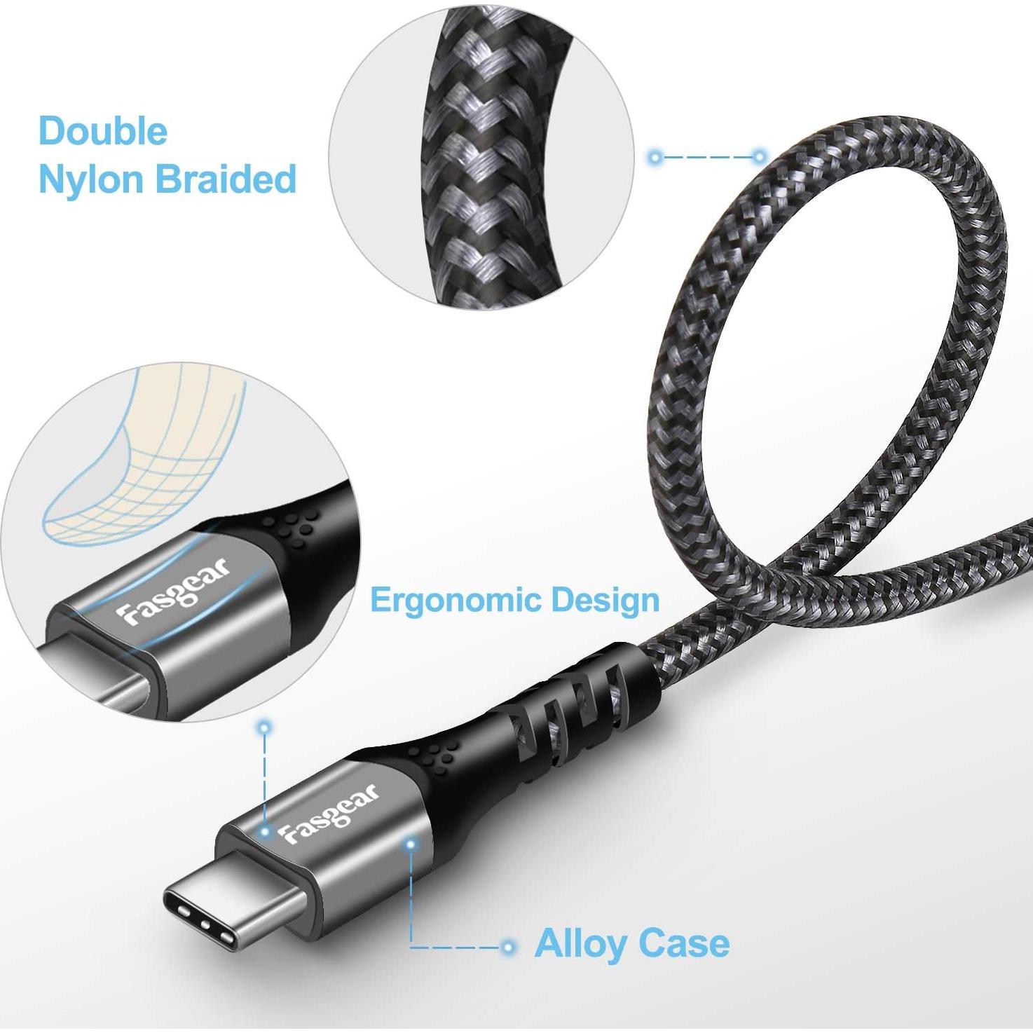 Cable USB C Fasgear 1m 100W Carga Rápida 5A PD Negro