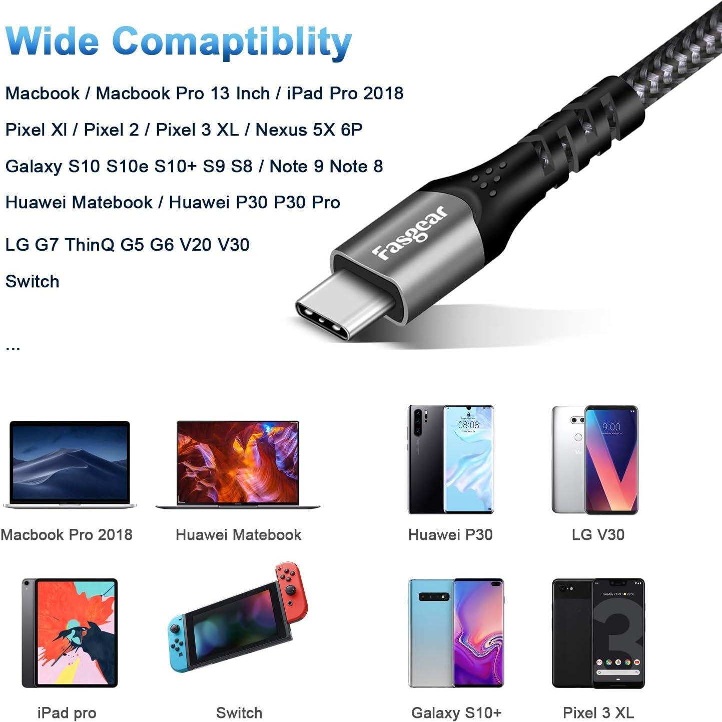 Cable USB C Fasgear 1m 100W Carga Rápida 5A PD Negro