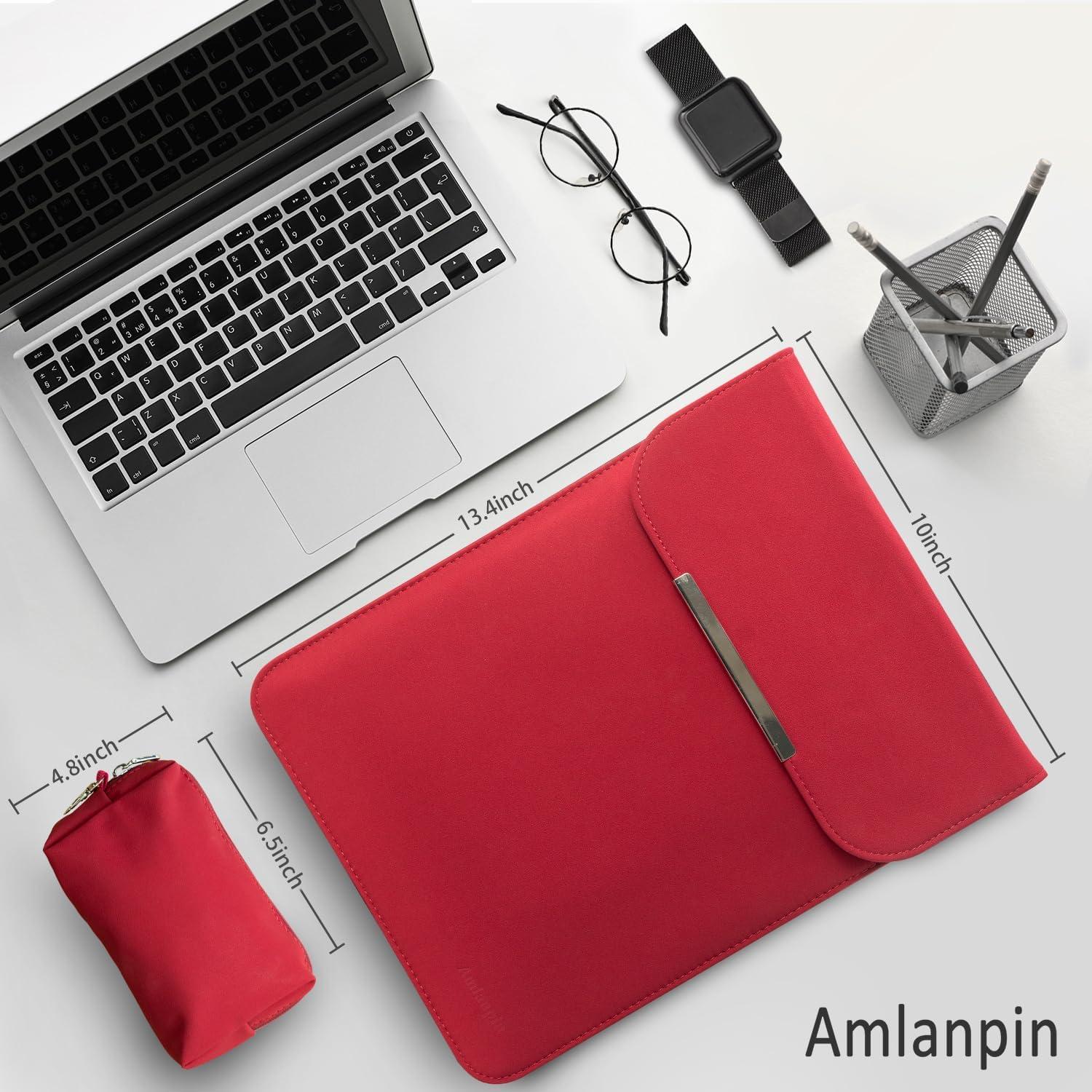 Funda para portátil 13-14" Amlanpin PU impermeable Burdeos