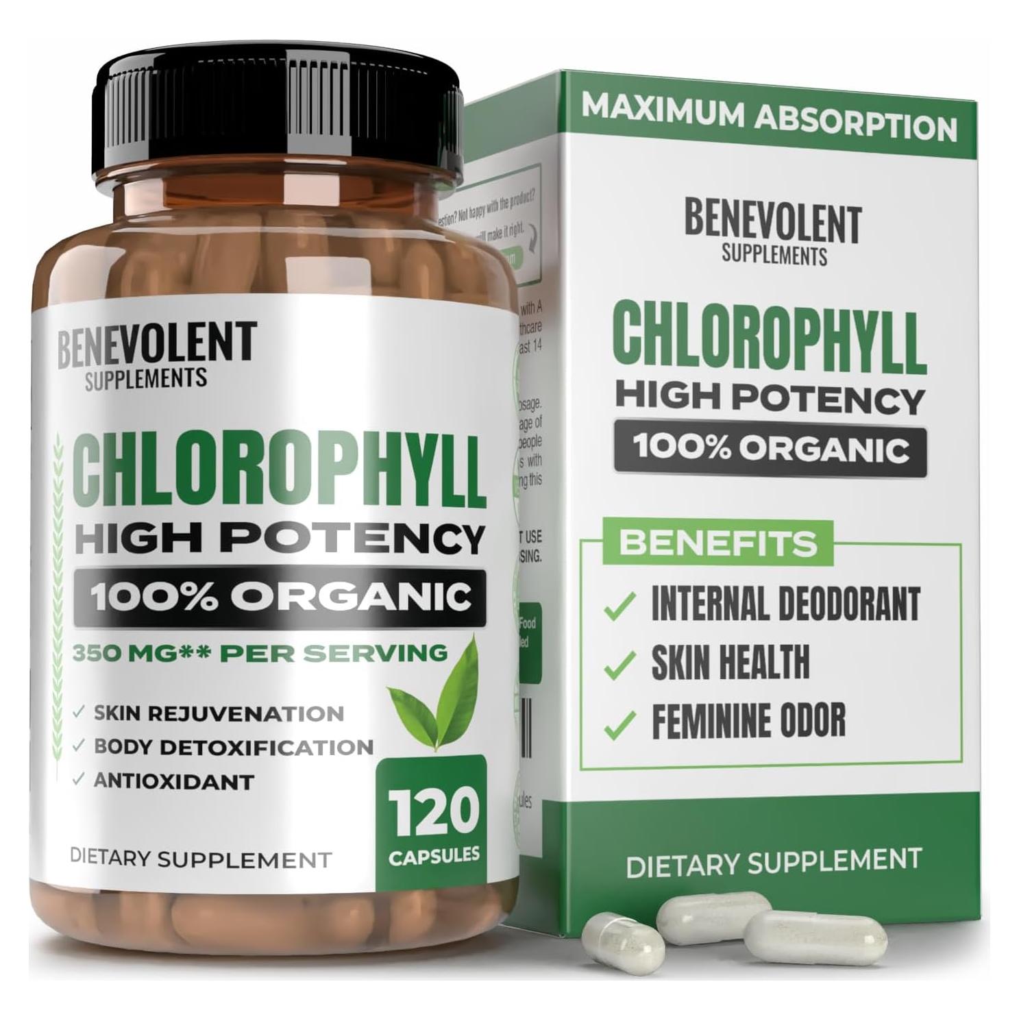 Cápsulas de Clorofila Benevolente 350mg - 120 Cápsulas Naturales