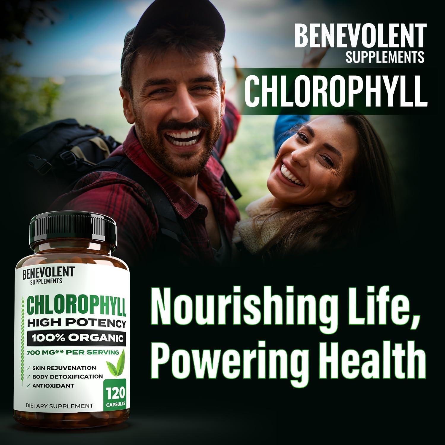 Cápsulas de Clorofila Benevolente 350mg - 120 Cápsulas Naturales
