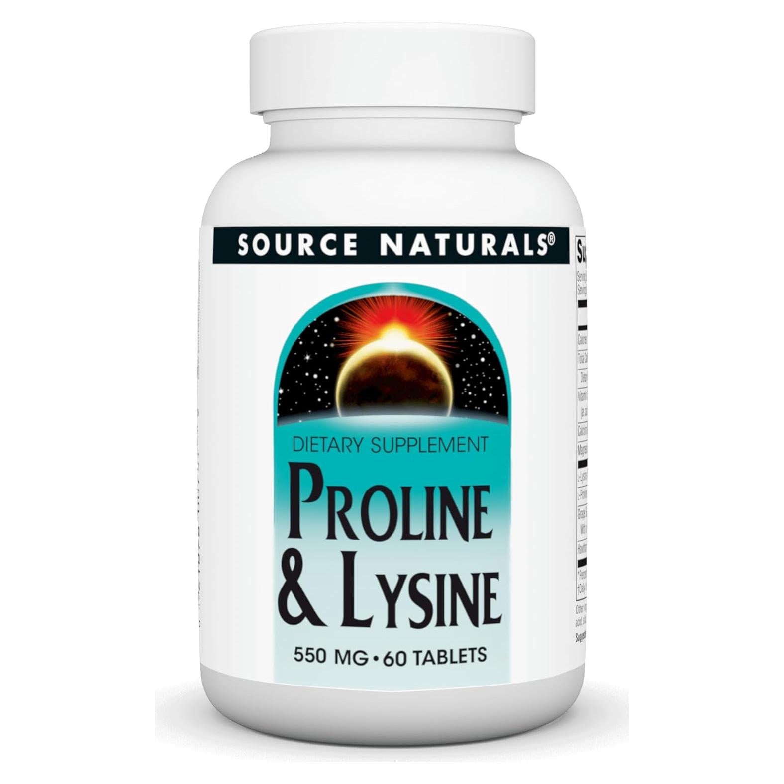 Suplemento L-Prolina y L-Lisina Source Naturals 550mg 60 Tabletas
