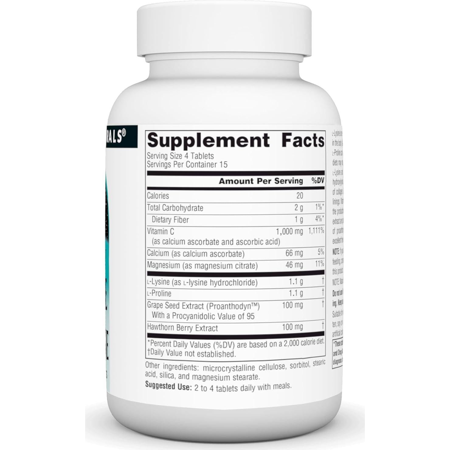 Suplemento L-Prolina y L-Lisina Source Naturals 550mg 60 Tabletas