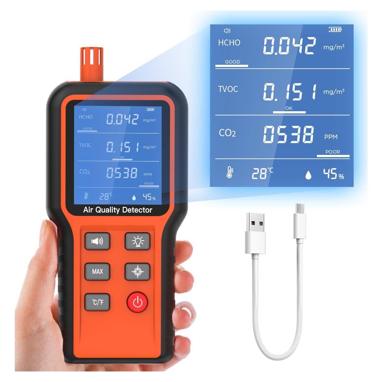 Monitor de Calidad del Aire Interior DUOYI 5-en-1 HCHO CO2 TVOC