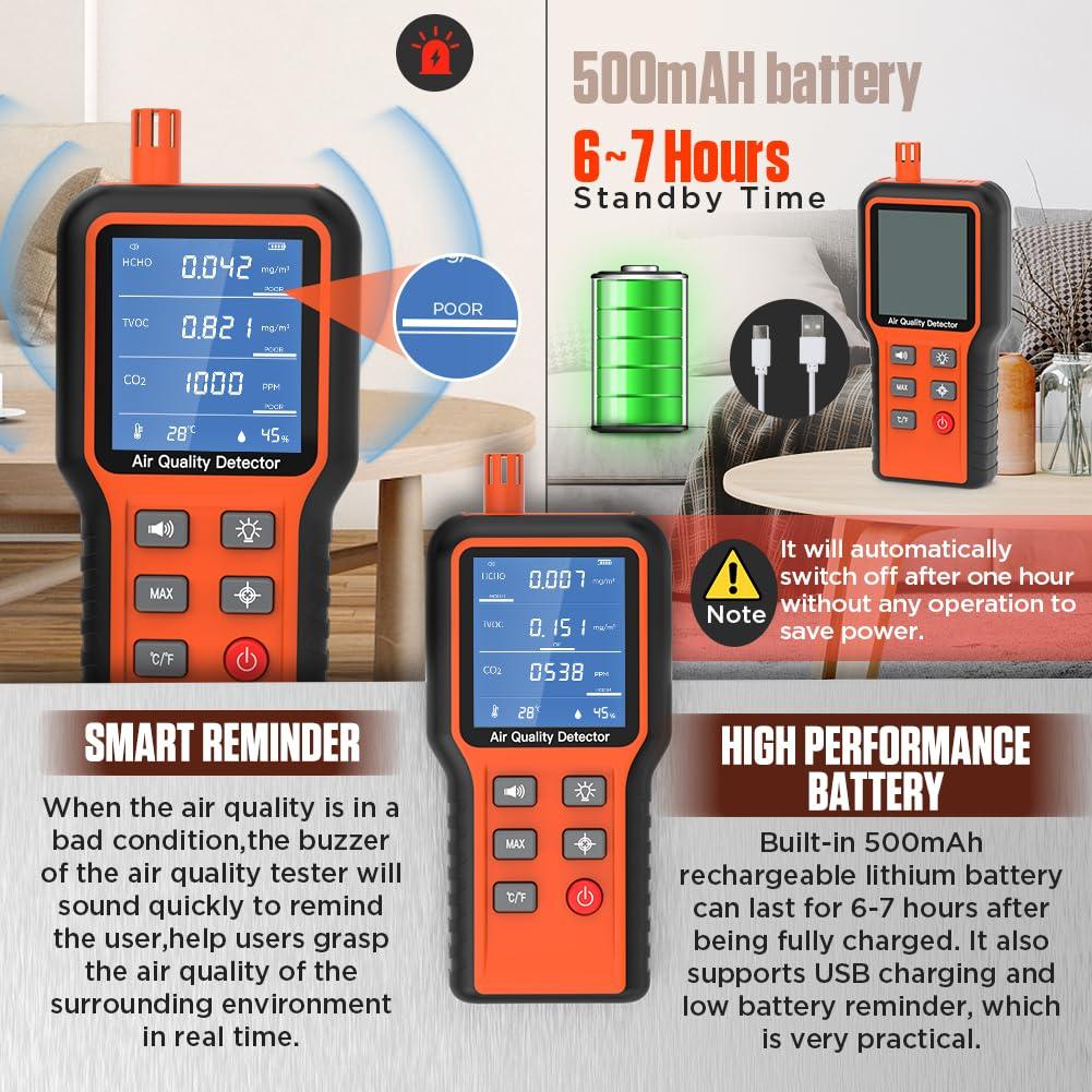 Monitor de Calidad del Aire Interior DUOYI 5-en-1 HCHO CO2 TVOC