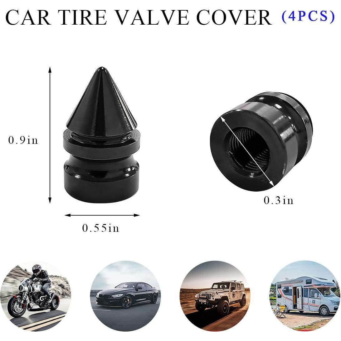 4 Tapones de Válvula de Neumático Aluminio Povtii Negro