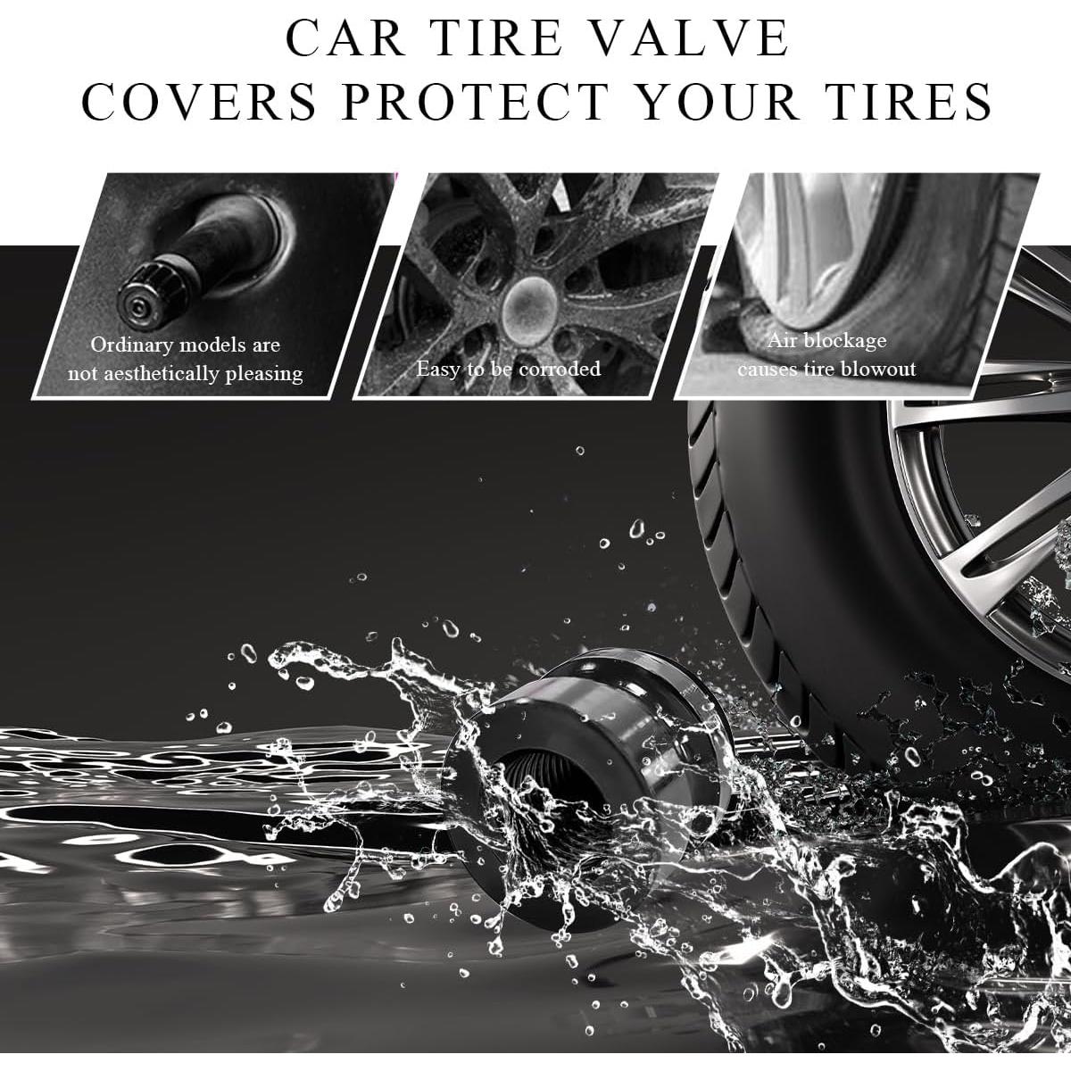 4 Tapones de Válvula de Neumático Aluminio Povtii Negro